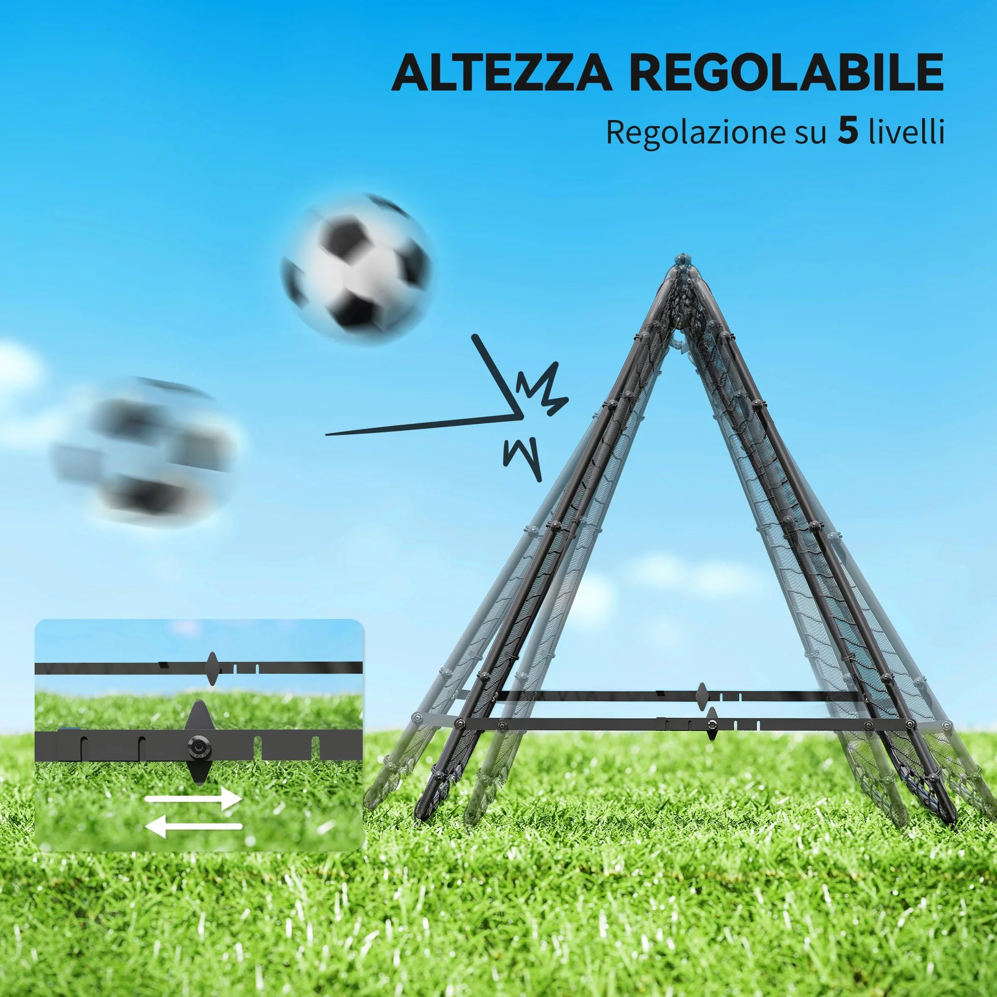 HOMCOM Pieghevole Rete di Rimbalzo Calcio 100x95x90 cm Acciaio Angolazione Regolabile Allenamento Baseball Pallavolo