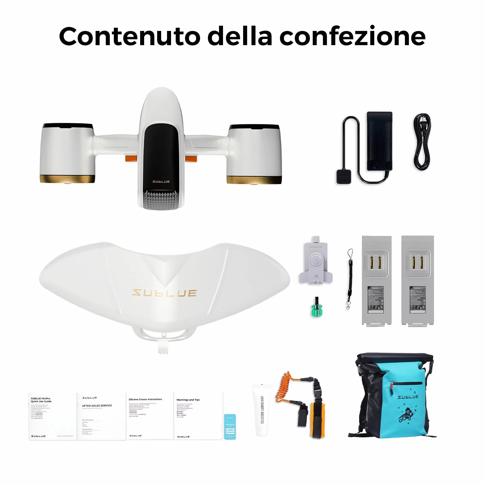 Monopattino subacqueo a doppio motore Mix PRO, 3 velocità, 60 min, profondità 40 m, con supporto fotocamera e allarme batteria