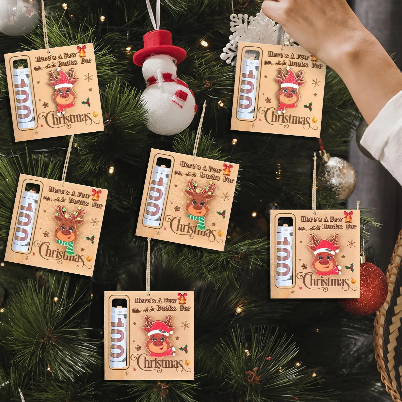 Portasoldi Natalizi in Legno 3 Pezzi Ornamenti Decorativi a Clip per Denaro per Albero di Natale