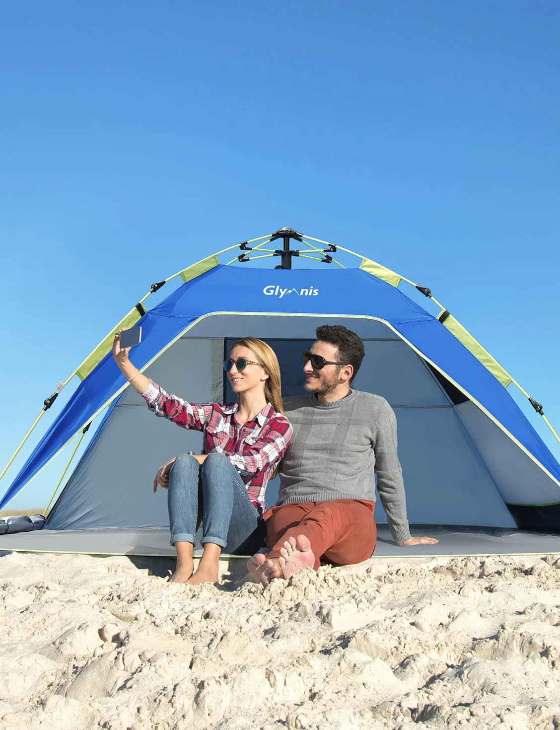 Tenda da Spiaggia Quick-up UPF 50+ 215x150x115cm 3-4 Persone con Finestre e Porte