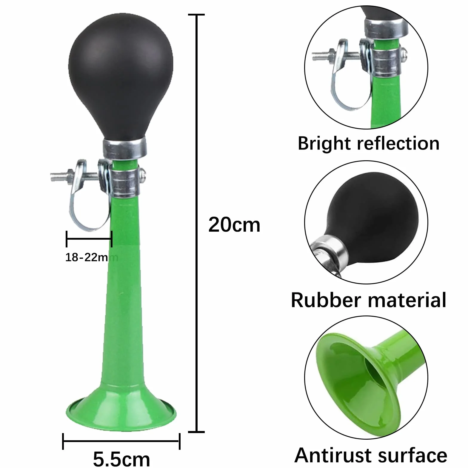 Clacson ad Aria per Bicicletta in Metallo 2 Pezzi Verde+Rosso con Morsetto Regolabile