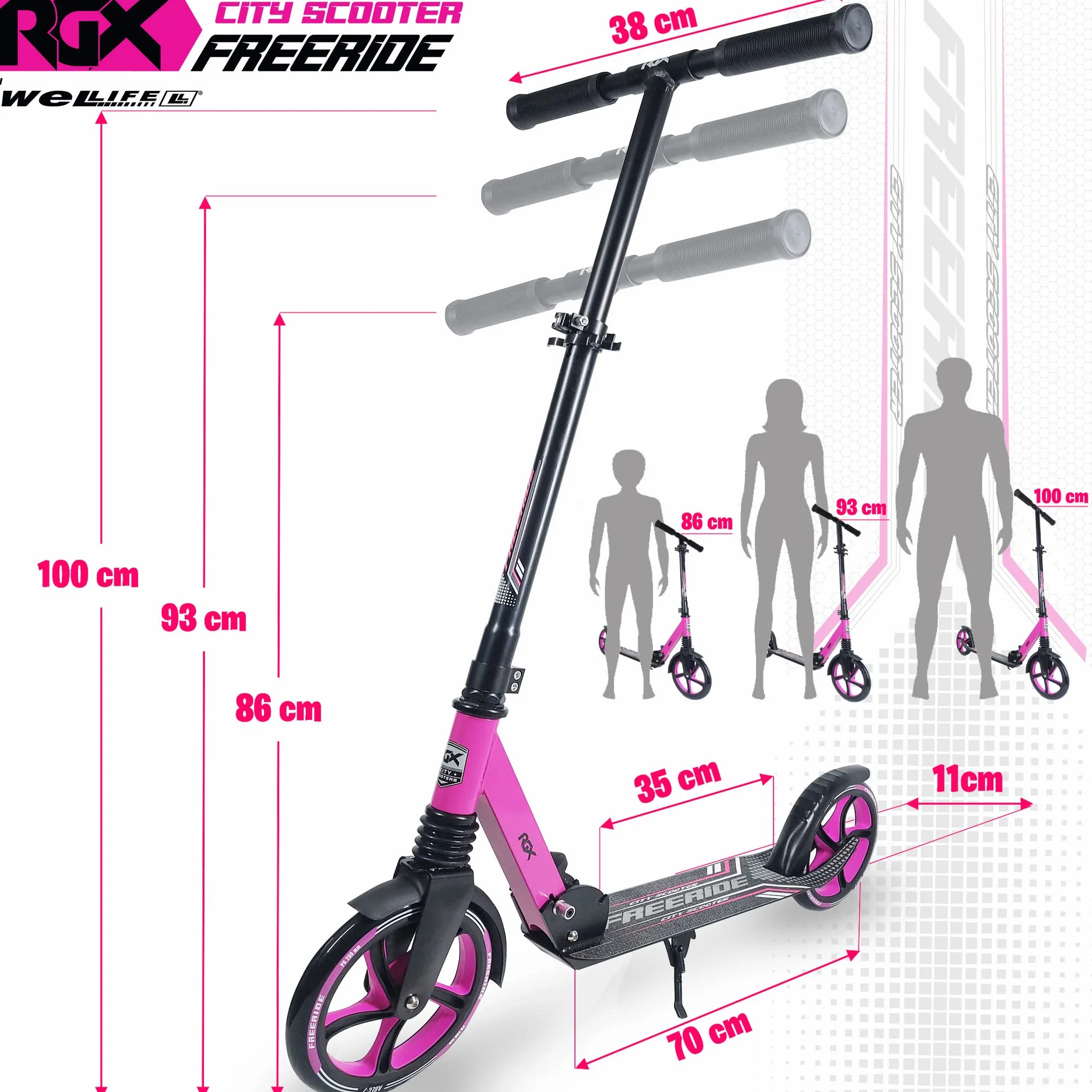 Monopattini Freeride RGX 200mm Sospensione Anteriore Pieghevole per Adulti e Bambini