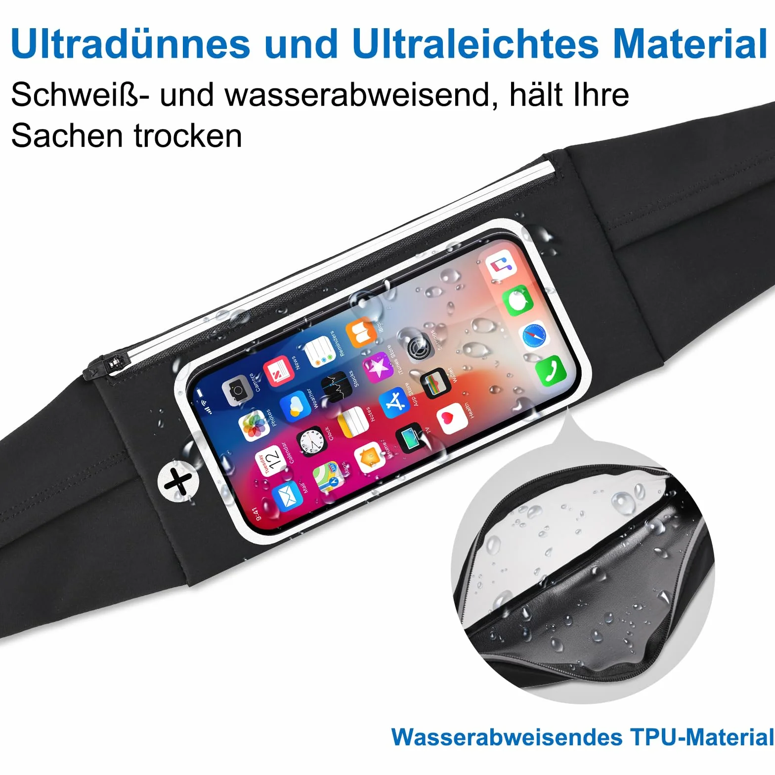 Marsupio Running Uomo Donna Porta Cellulare Cintura da Corsa Impermeabile Touchscreen 81-109cm