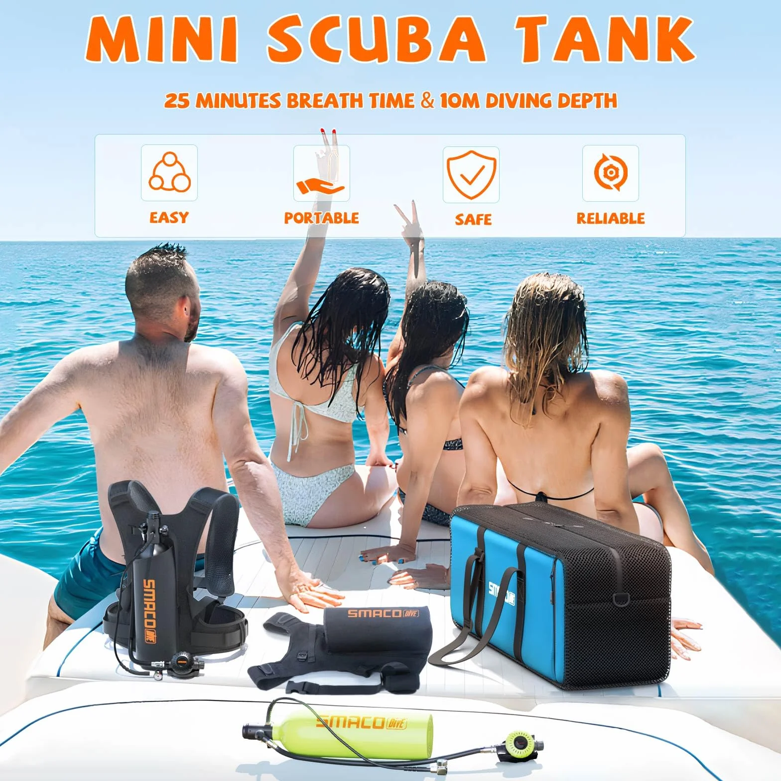 SMACO S700Plus Mini Bombola da Sub 2L Portatile per Immersioni in Acque Basse