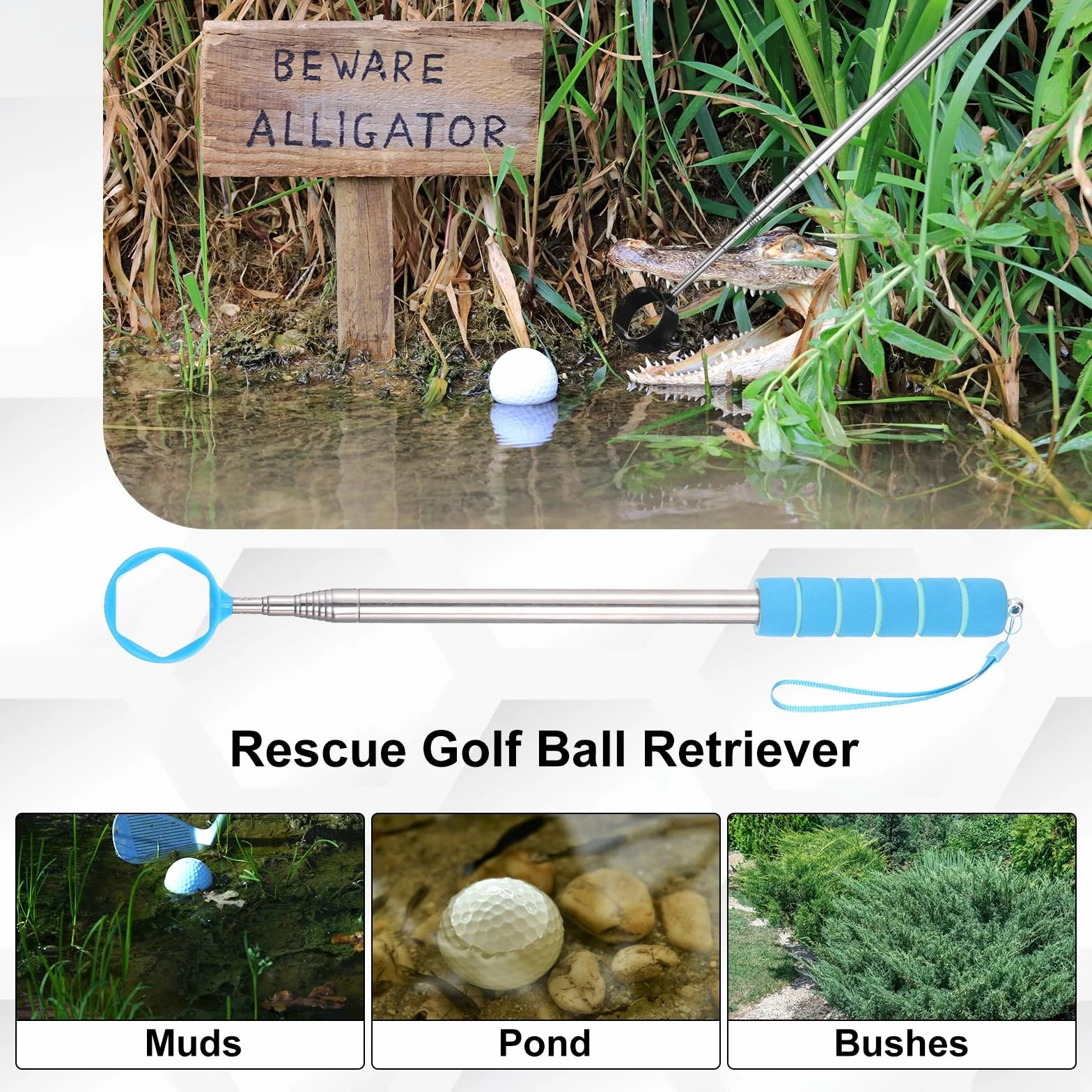 PATIKIL Golf Ball Retriever Testa telescopica Grabber con cordino per acqua Golf Ball Picker Strumento Accessori da golf