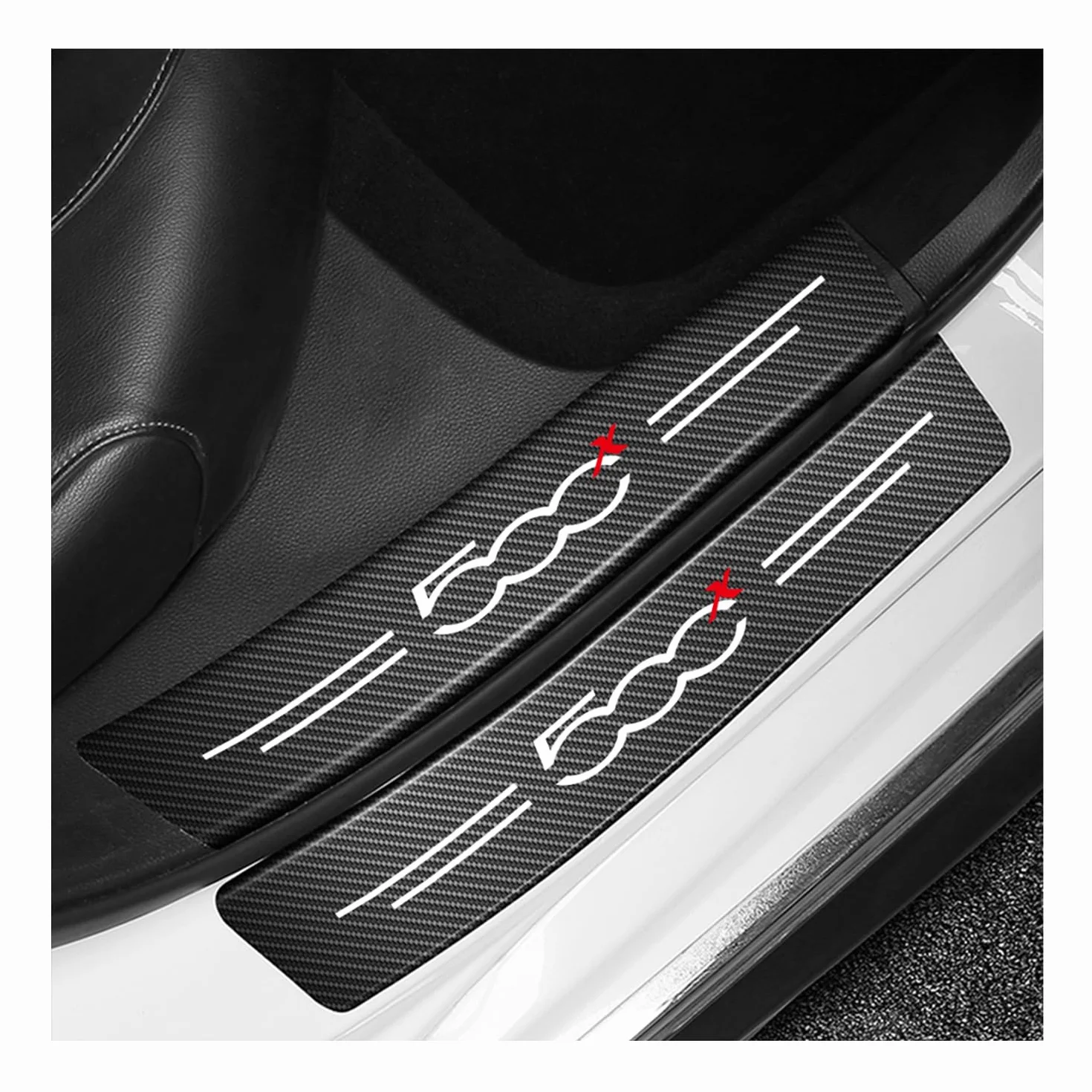 Generico 4 Pezzi Auto Fibra di Carbonio battitacco Protector Sticker per Fiat 500X, Anti-Graffio Scuff Adesivi Styling Protezione Accessori