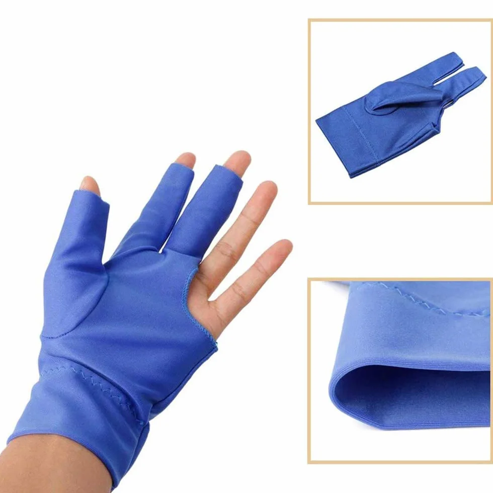 POFET Guanti da biliardo a 3 dita in lycra per mano sinistra, rosso blu nero grigio