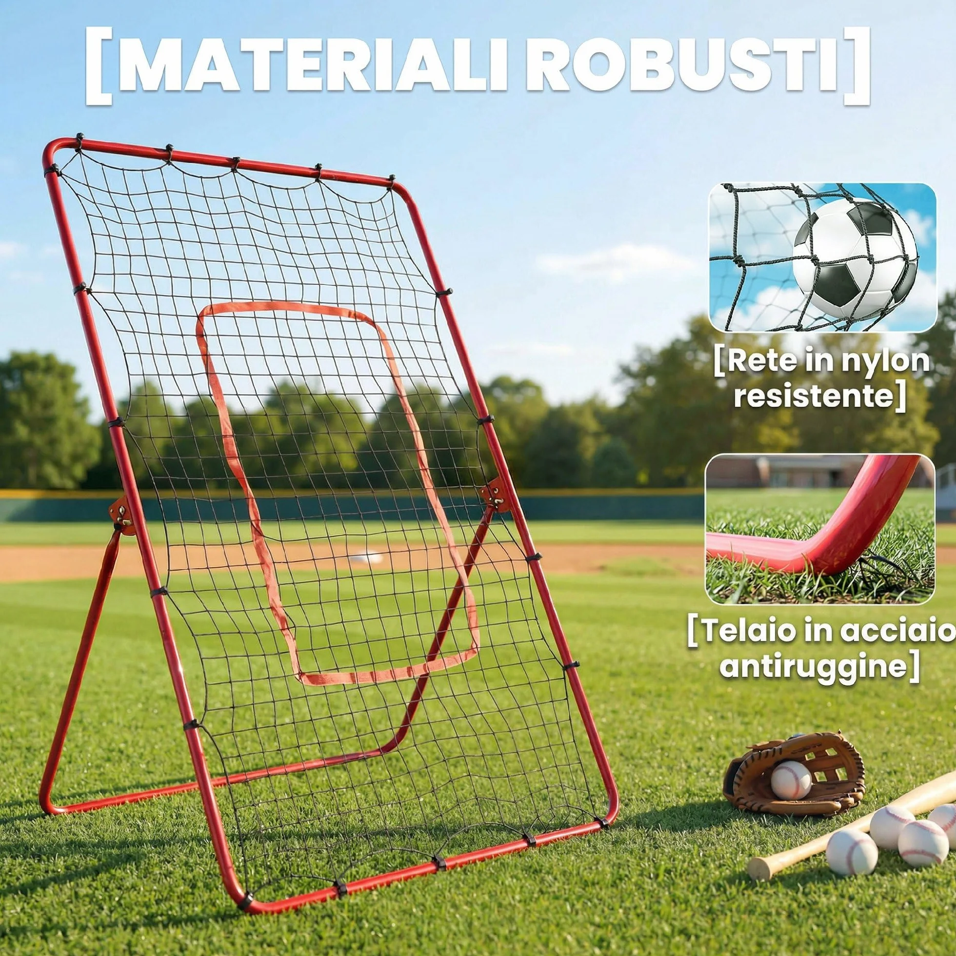SPORTNOW Rete da Rimbalzo Baseball, Rebounder Portatile con 4 Angolazioni Regolabili per Calcio, Baseball, Softball, Lacrosse