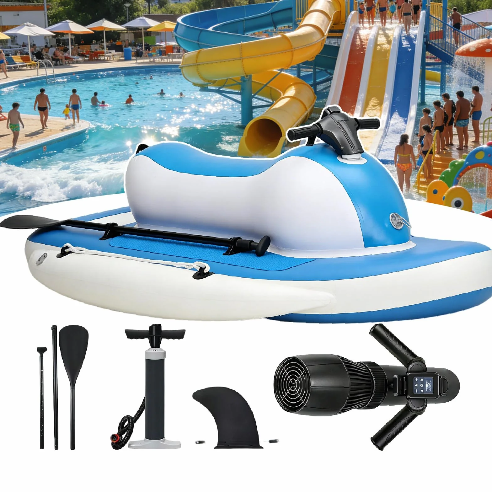Moto d'Acqua Gonfiabile Elettrica 3-in-1 700W Brushless 200kg 7-11 km/h 10 velocità Telecomando