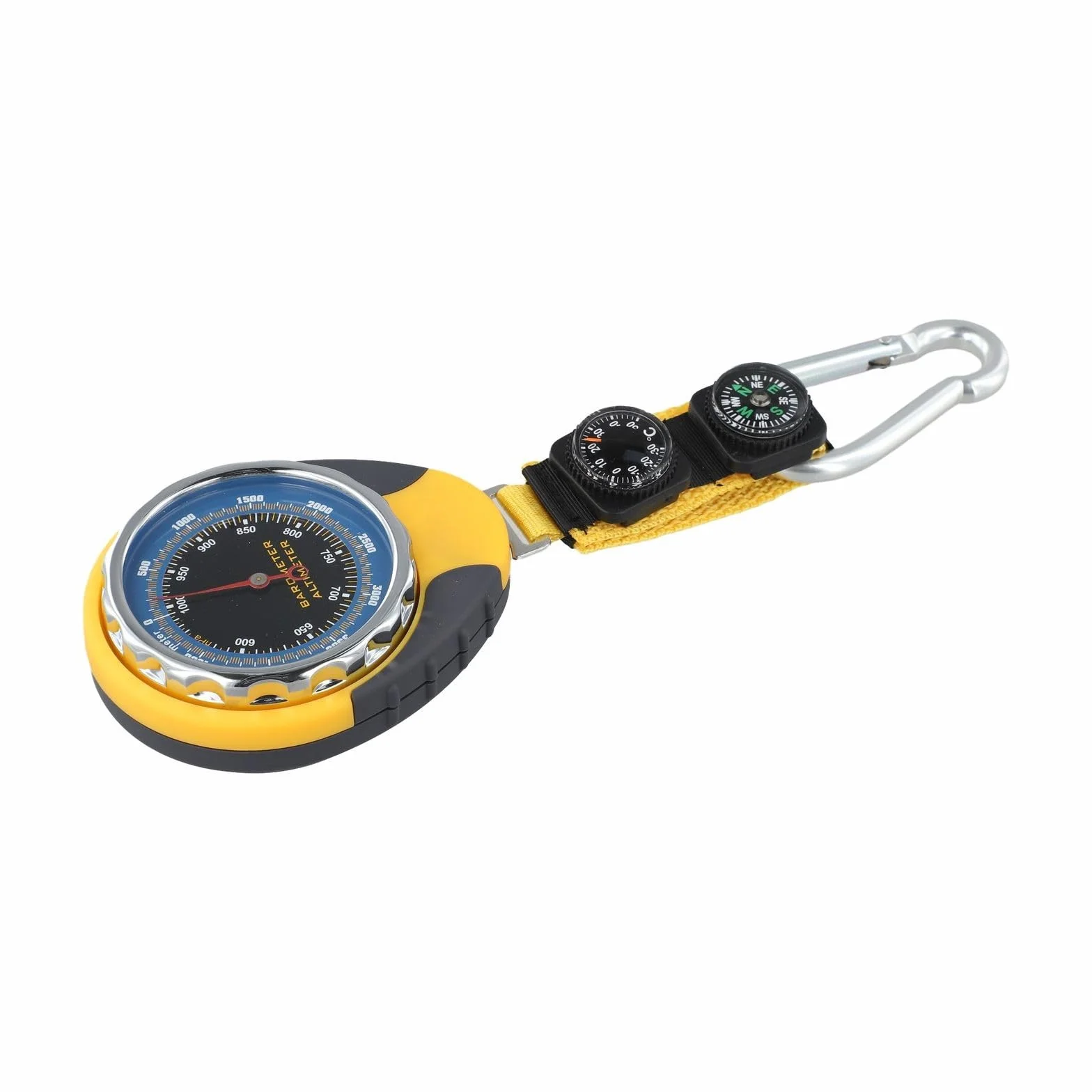 Altimetro 4 in 1 da esterno con barometro, termometro, bussola, portatile per misurazione meteo e altitudine, giallo