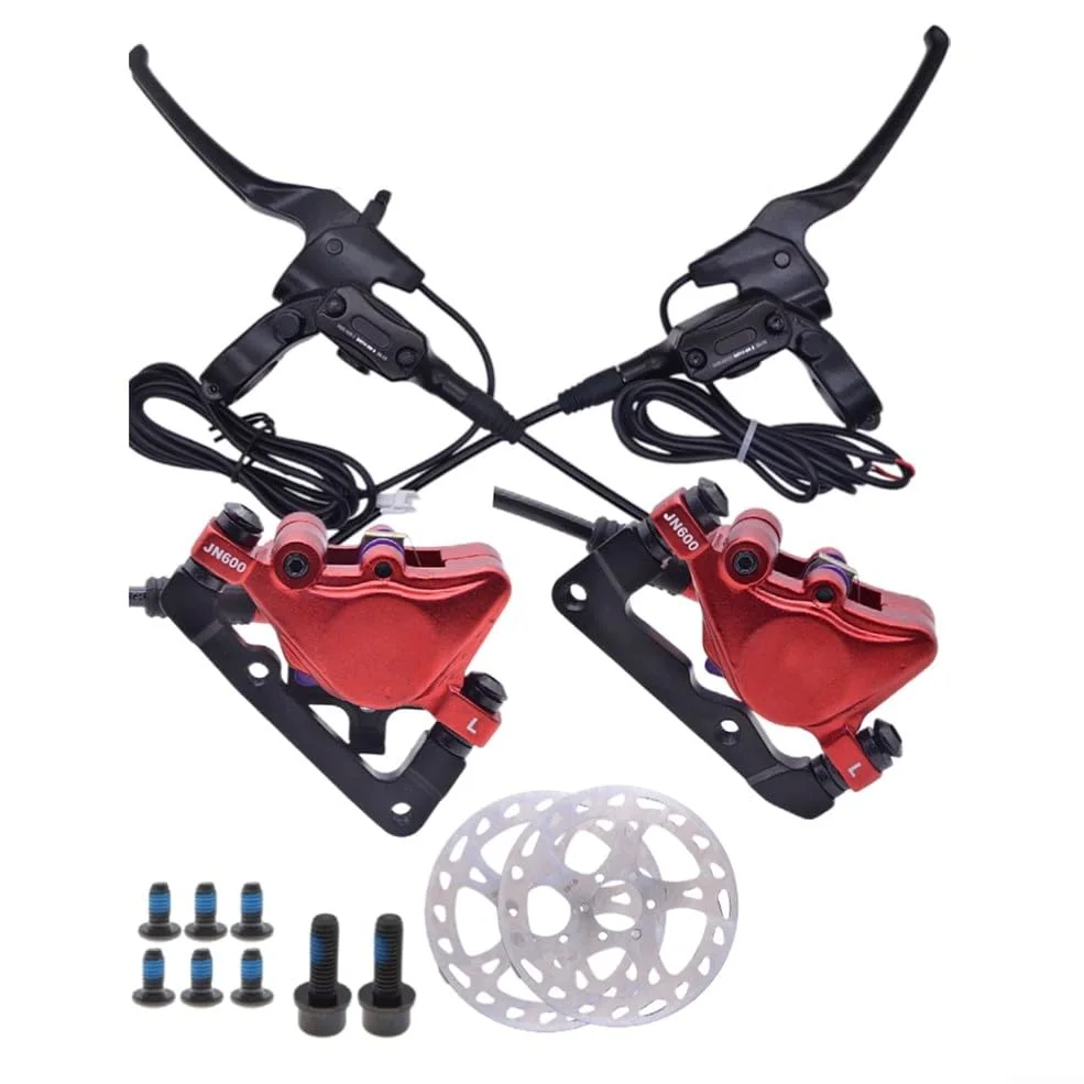 EasyByMall Set freno a disco idraulico , in lega di alluminio, freno a disco idraulico anteriore posteriore a doppio disco, leva a doppio disco, per EBike, anteriore posteriore (senza rotore),
