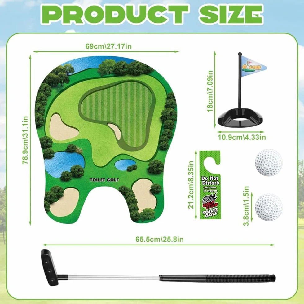 Set di Giochi da Golf per WC, Mini Golf in Bagno con Tappetino da Putting - 7 Pezzi
