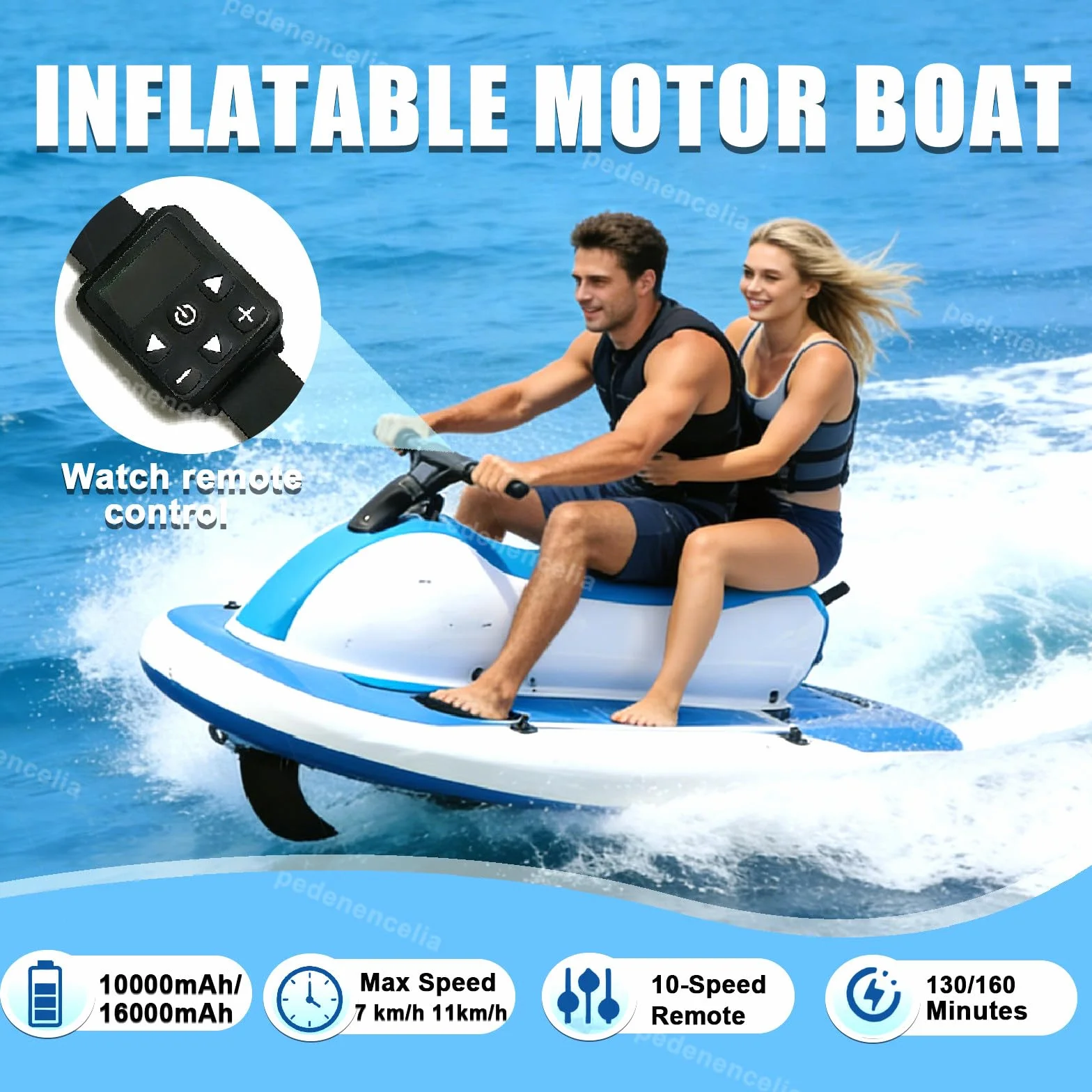 Moto d'Acqua Gonfiabile Elettrica 3-in-1 700W Brushless 200kg 7-11 km/h 10 velocità Telecomando