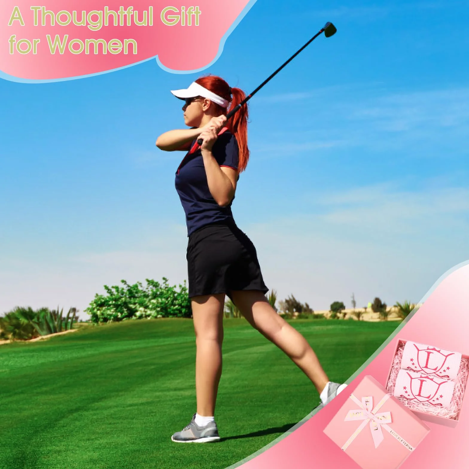 Asciugamano da golf in microfibra 40,6 x 61 cm con clip, rosa, iniziale E