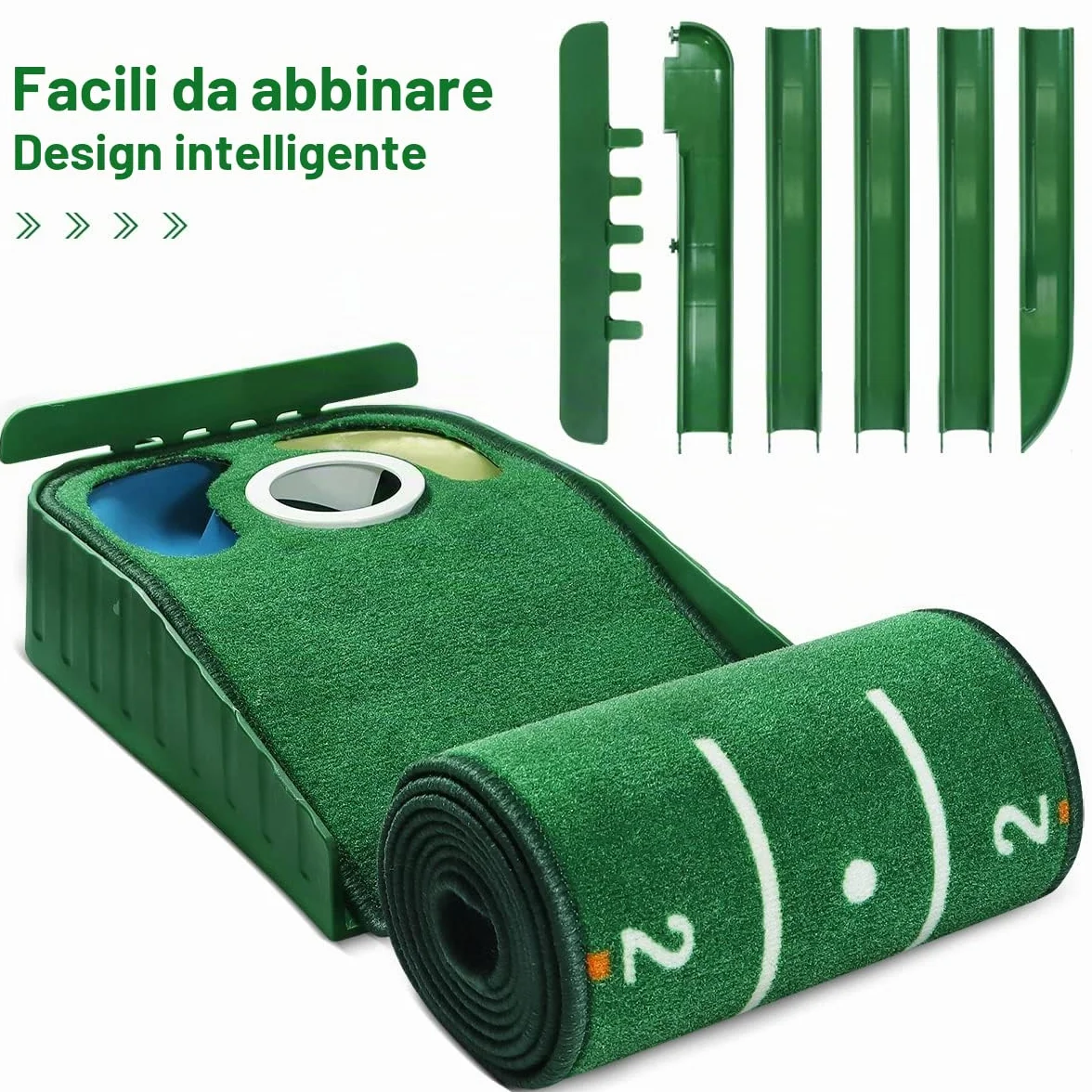 Tappetino da Golf per Interni con Ritorno della Palla e 3 Fori, Attrezzatura da Allenamento