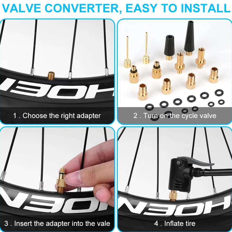 Flintronic Adattatore per Valvola Bicicletta, 21 Pezzi Set Convertitore SV DV AV Schrader