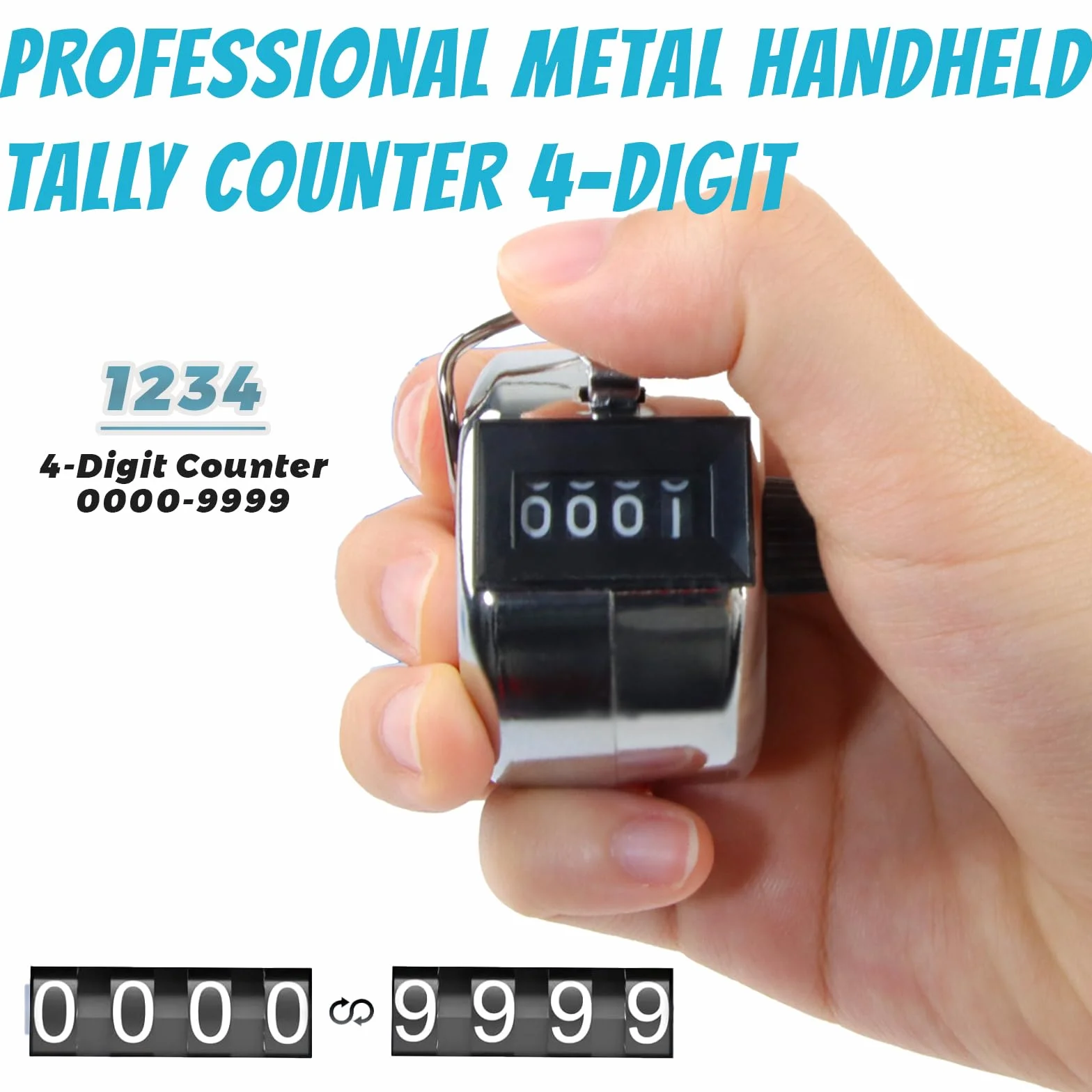 ACTOYS Contatore Manuale 4 Cifre 3 Pezzi Argento - Contapassi Clicker per Allenare, Lavorare a Maglia, Marcare Golf, Contare Persone