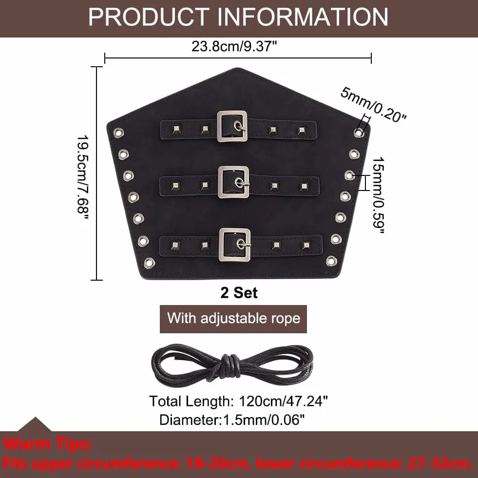 Protezioni per Braccio in Ecopelle NBEADS 195x238x15mm Bracciali con Fibbia Medievale Nero