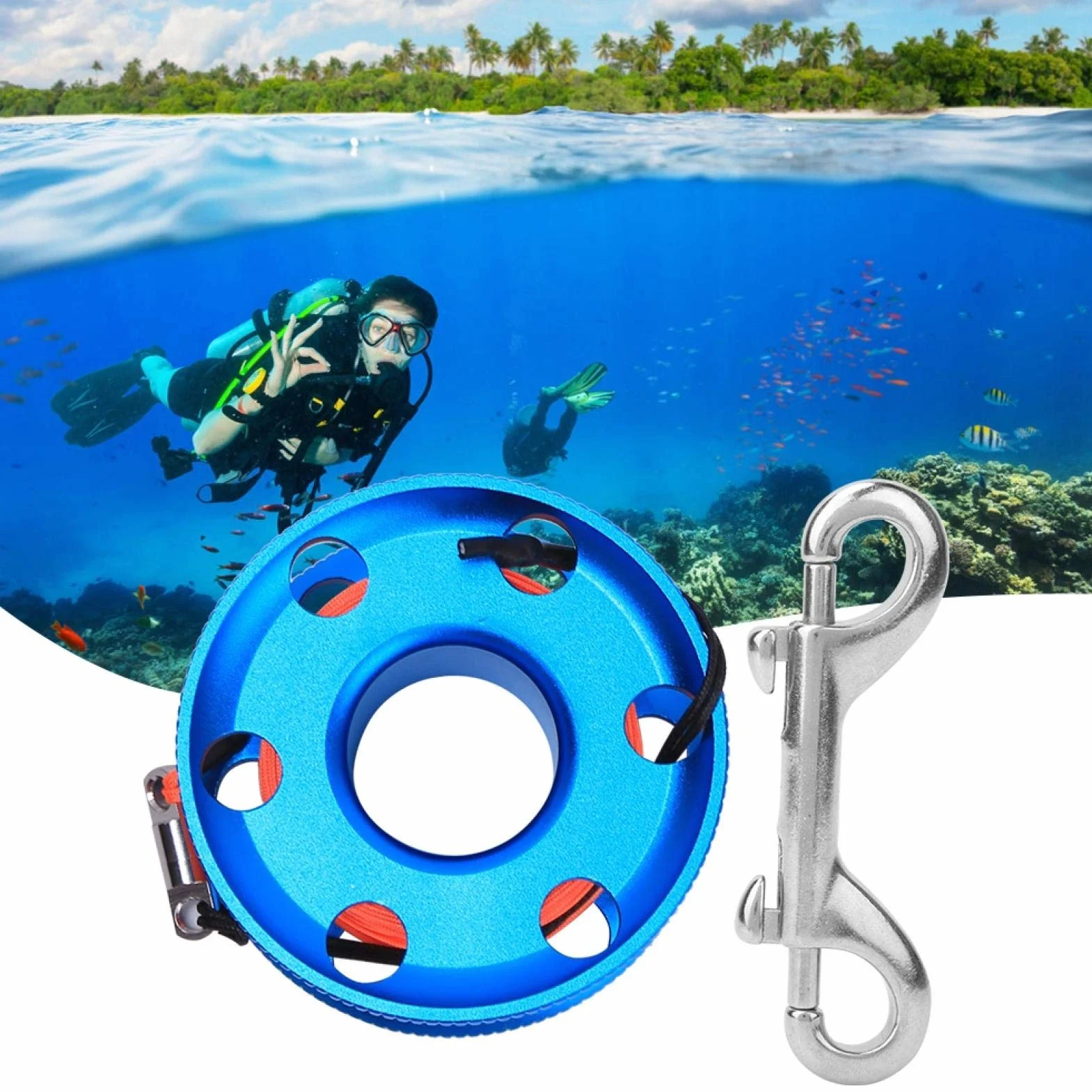 Bobina da immersione in acciaio inox arancione fluo 50 m per snorkeling subacqueo