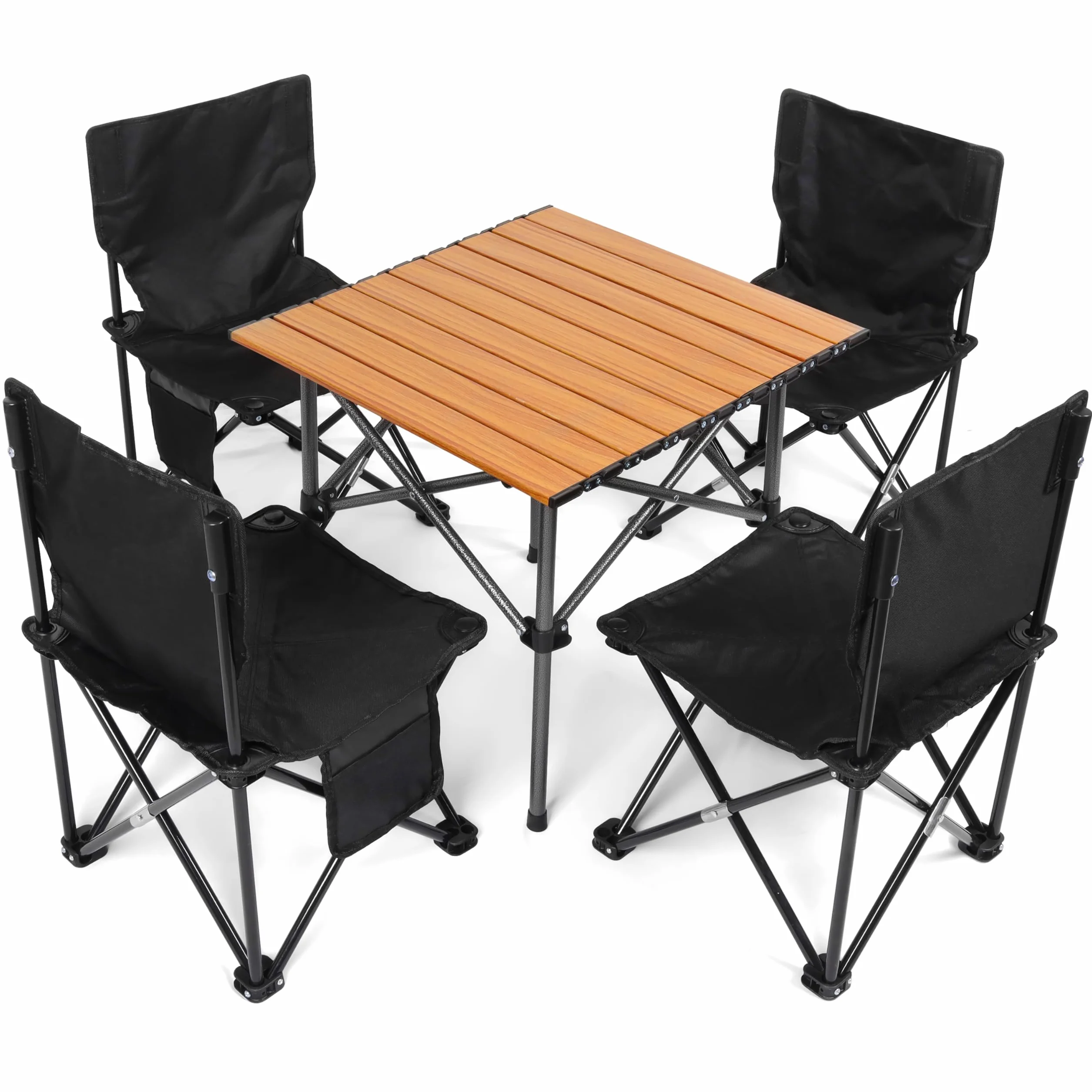 BELLE VOUS Set Campeggio 5 Pezzi Sedie e Tavolo Neri Pieghevoli Portatili per Esterno Interno Picnic Barbecue