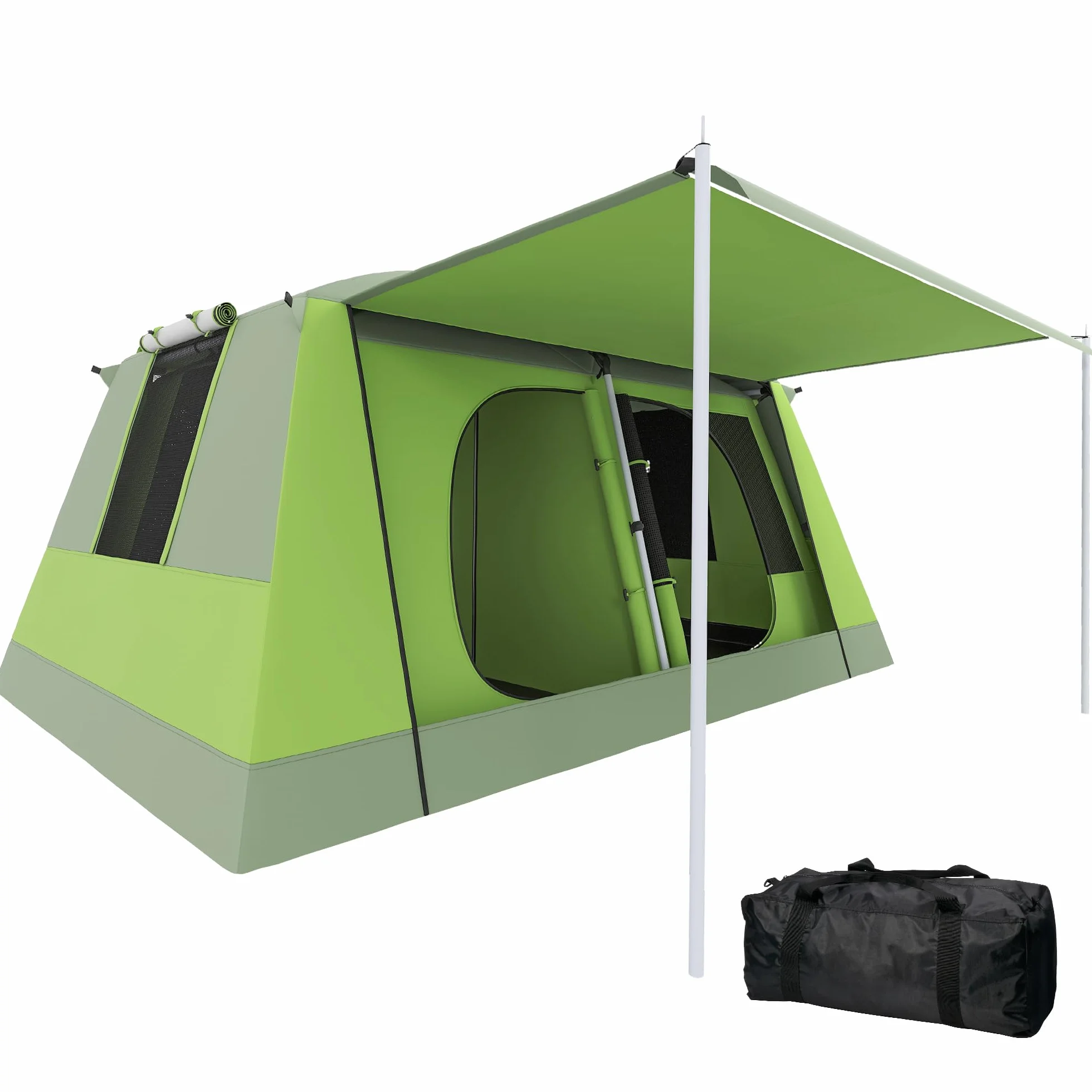 Outsunny Tenda da Campeggio a Tunnel 4 Persone 2 Stanze Impermeabile 3000mm 405x305x225cm Verde