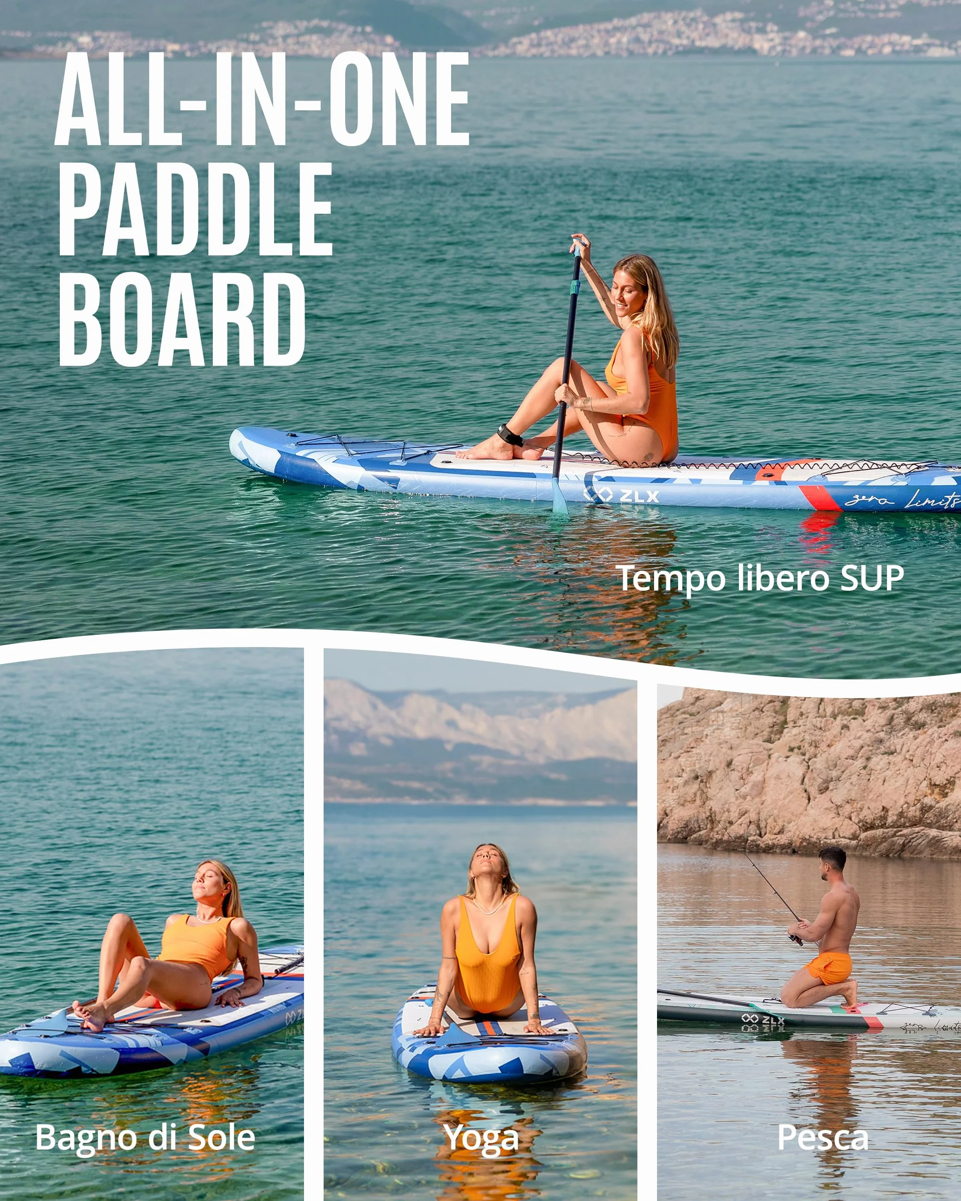 Sup Gonfiabile 350x89cm con Accessori Completi, Tavola Max 250 Kg, Pinna Centrale, Pad Deck Antiscivolo per Adulti