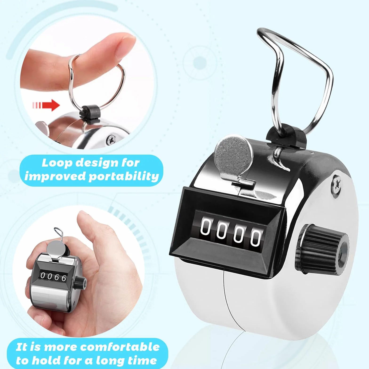 ACTOYS Contatore Manuale 4 Cifre 3 Pezzi Argento - Contapassi Clicker per Allenare, Lavorare a Maglia, Marcare Golf, Contare Persone