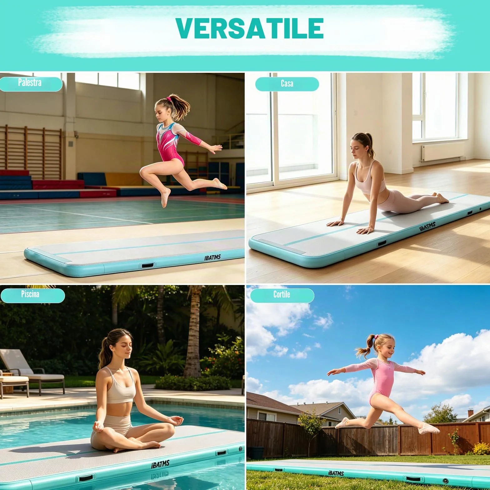 IBATMS Air Track Ginnastica Artistica 3/4/5/6 Metri, Tappeto Ginnastica Artistica da Casa con Pompa Elettrica, Tappetino Gonfiabile per Allenamento Yoga Cheerleading Fitness, 300x100x10cm Verde Menta