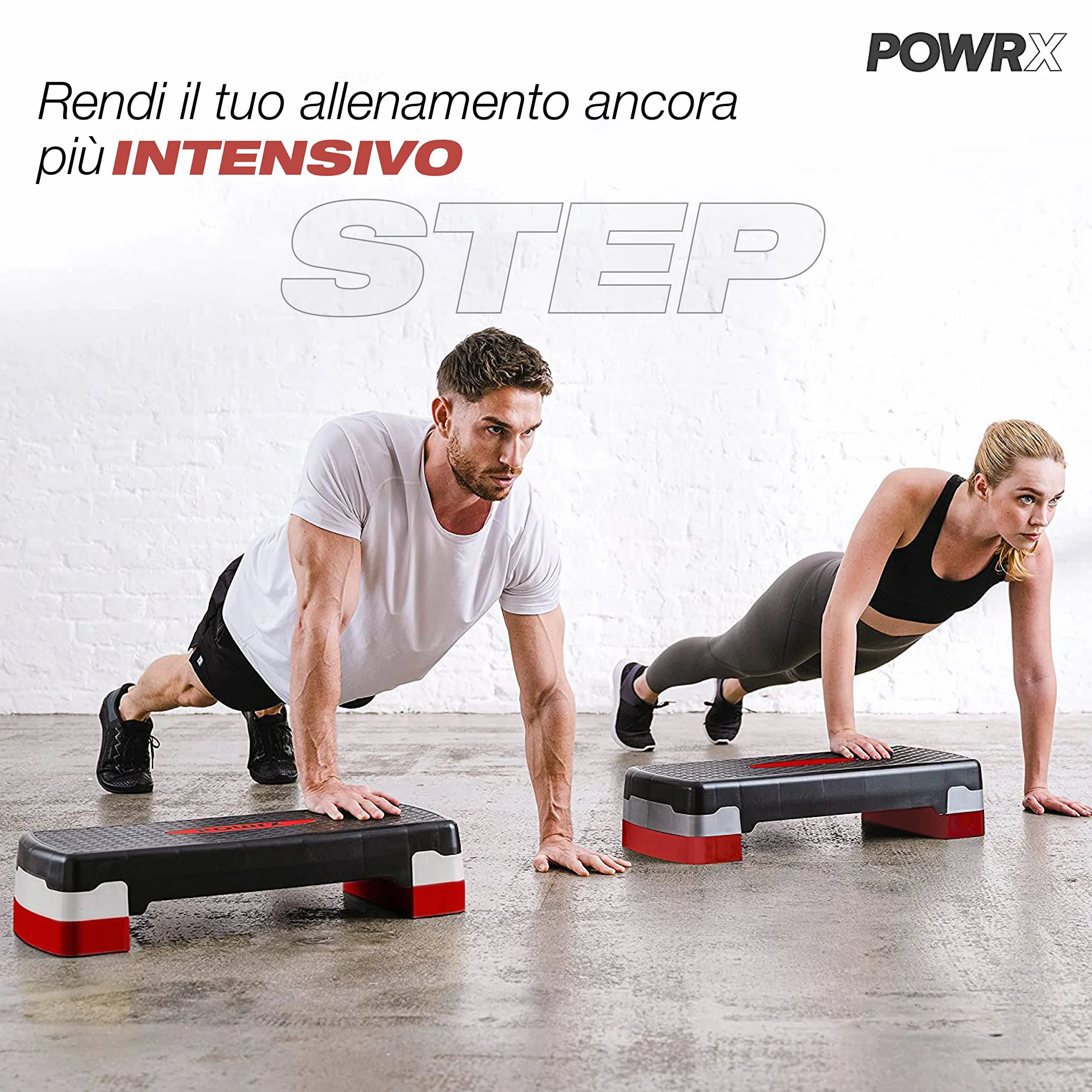 POWRX Step da aerobica 68 x 28,5 cm Stepper fitness Altezza regolabile superficie antiscivolo Nero Rosso