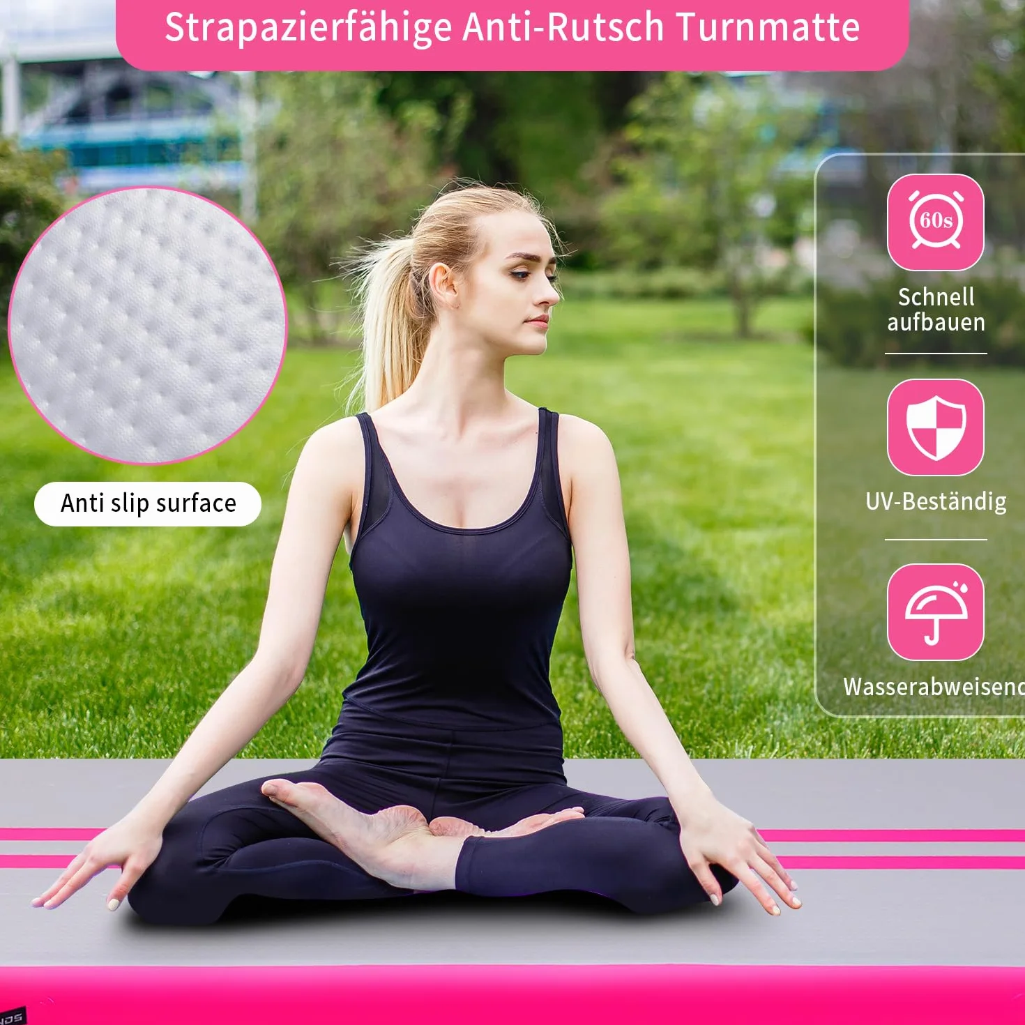 Tappetino da ginnastica gonfiabile, 3 m/4 m/5 m, con pompa ad aria, altezza 10 cm, per yoga, altalene, allenamento