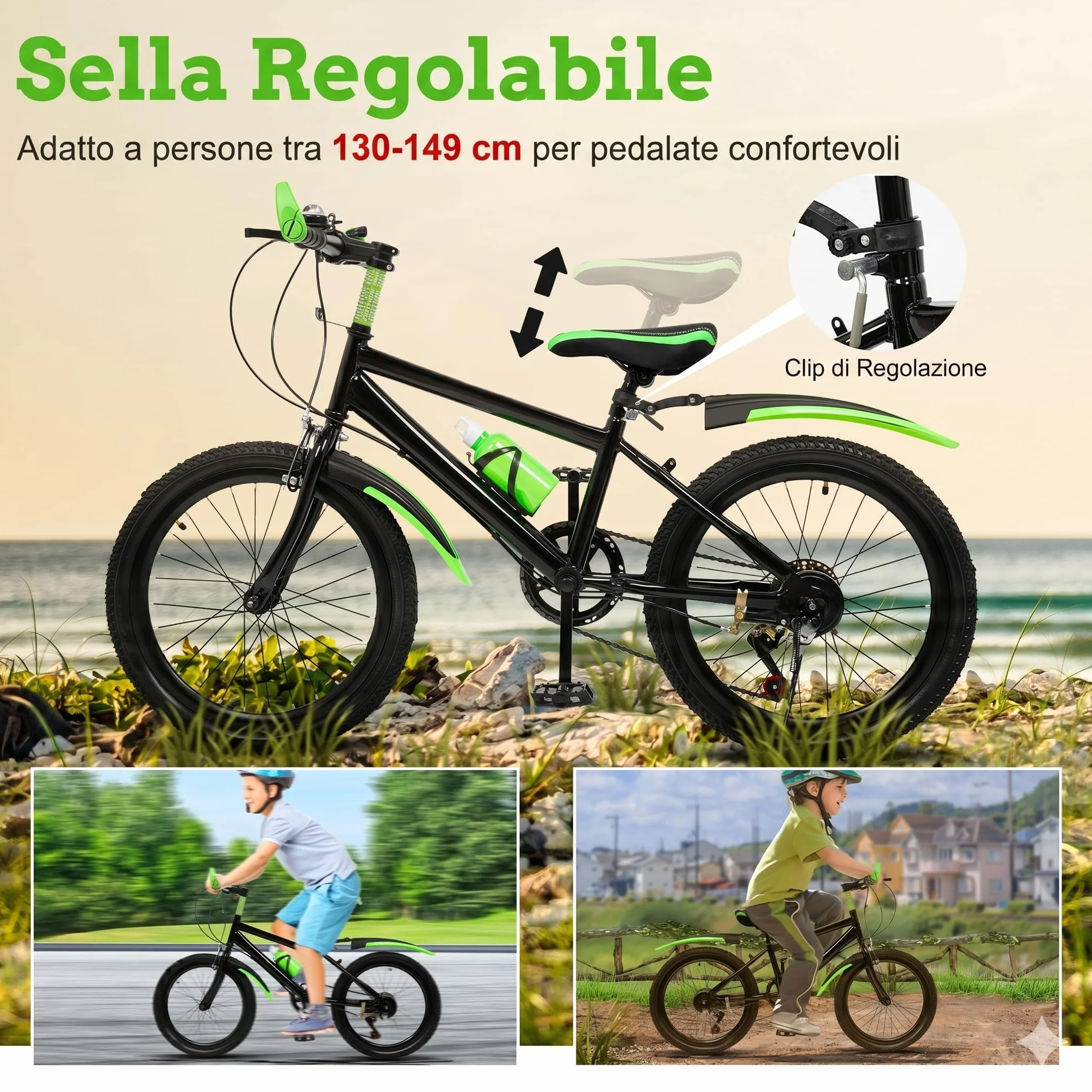 Mountain Bike 20 Pollici per Bambini Ragazzi Ragazze da 8 a 13 Anni, Bicicletta MTB 7 Marce Freni a Disco