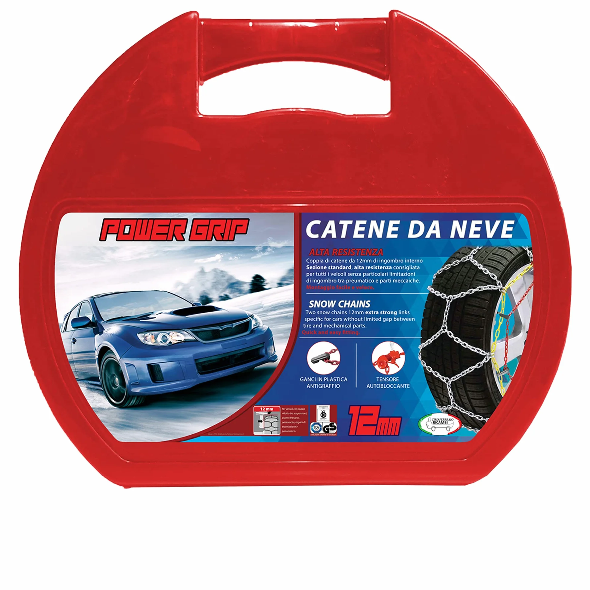 POWER GRIP Catene da Neve 12mm Omologate TÜV GS Gruppo 140 Lega di Acciaio con Tensore Auto-bloccante
