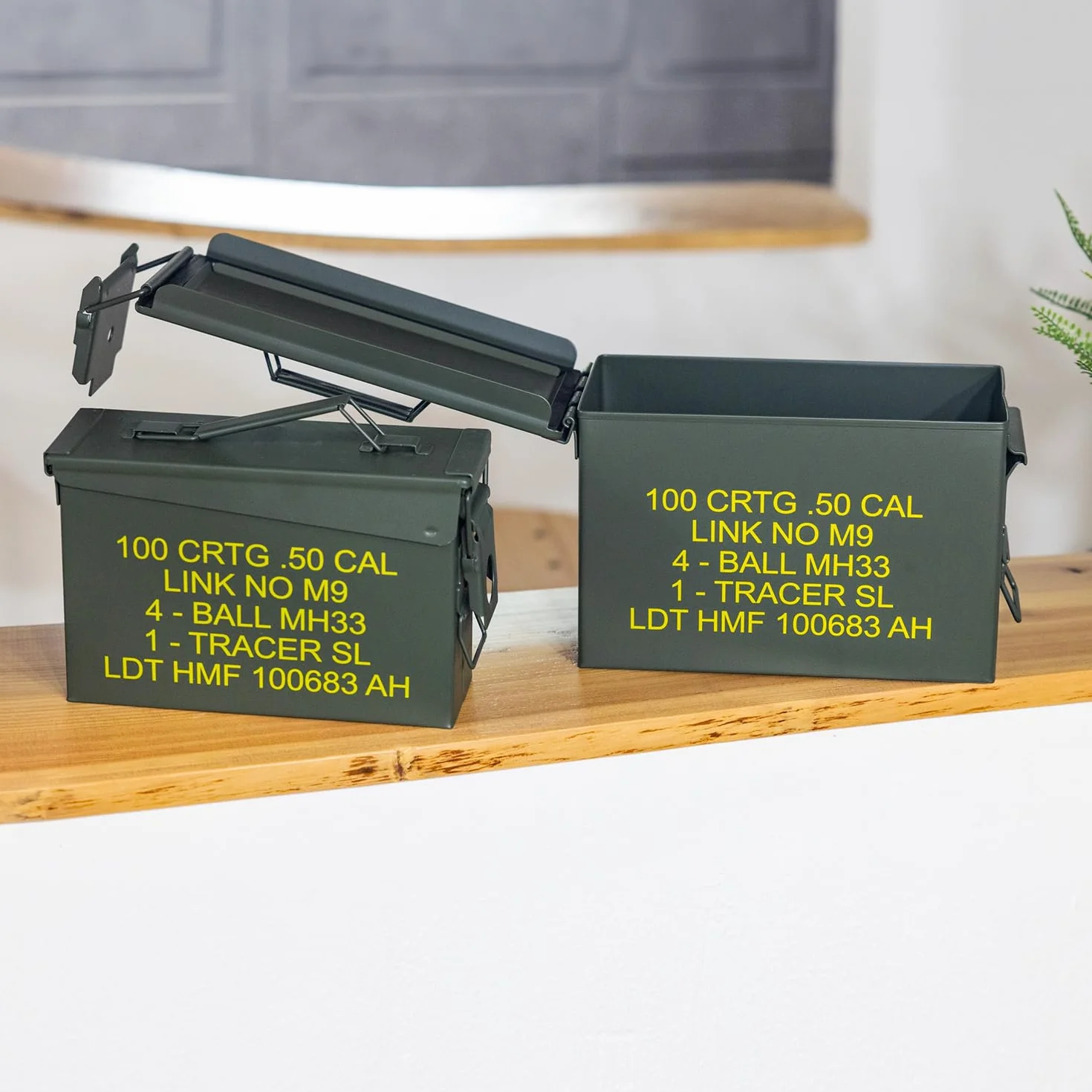 HMF 70011 Cassa per Munizioni in Stile Militare USA, Secchio Porta Munizioni, Scatola di Metallo, 30x19x15,5 cm, Verde