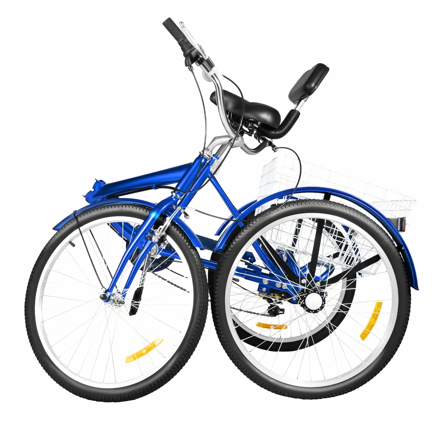 24 pollici triciclo pieghevole per adulti, 7 marce 3 ruote bicicletta adulto triciclo portatile bicicletta triciciclo pieghevole con schienale luce anteriore