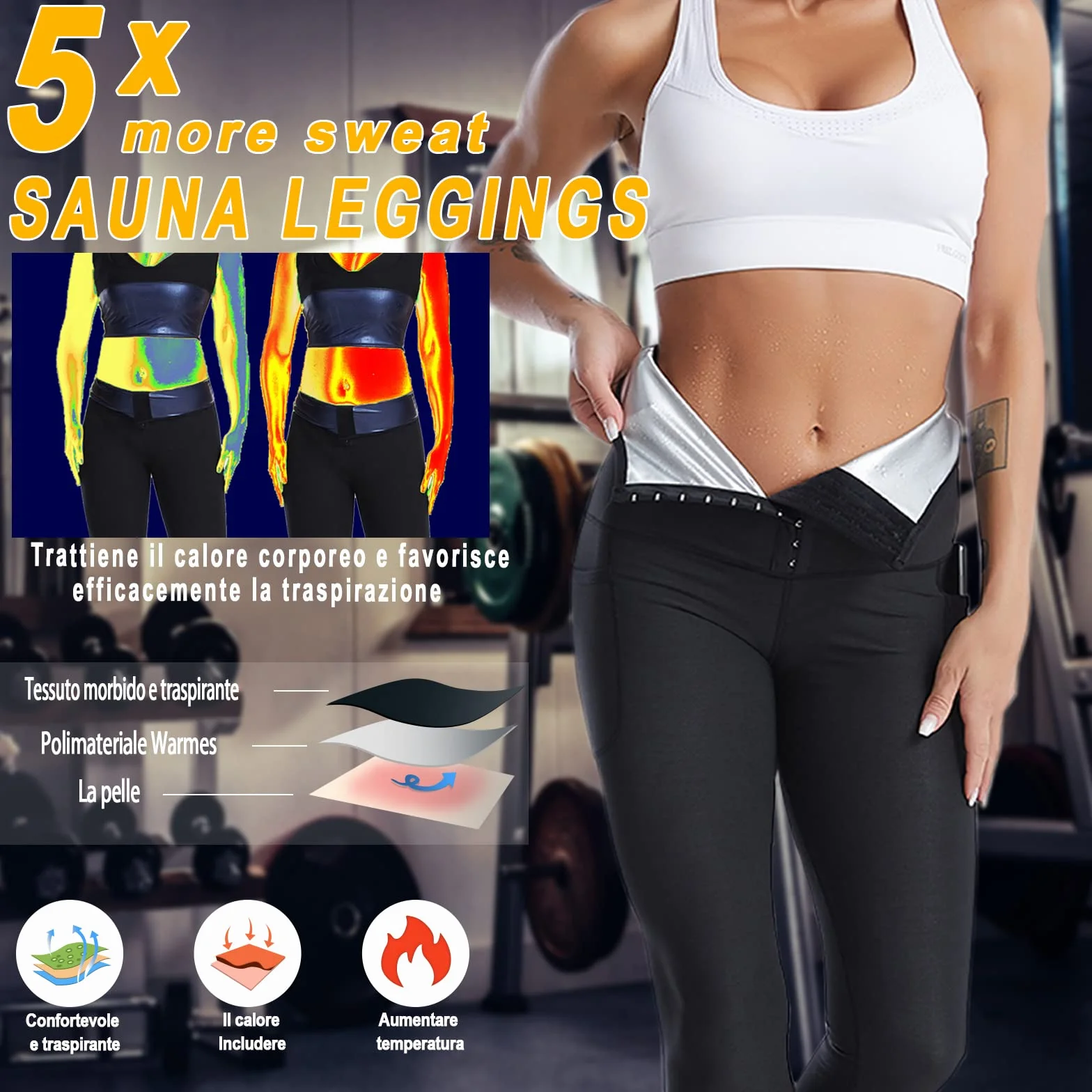 Merlvida Pantaloni Sauna Dimagranti Donna Vita Alta Leggins Effetto Sauna Sportivi Push Up Tuta Dimagrante per Yoga Corsa Fitness