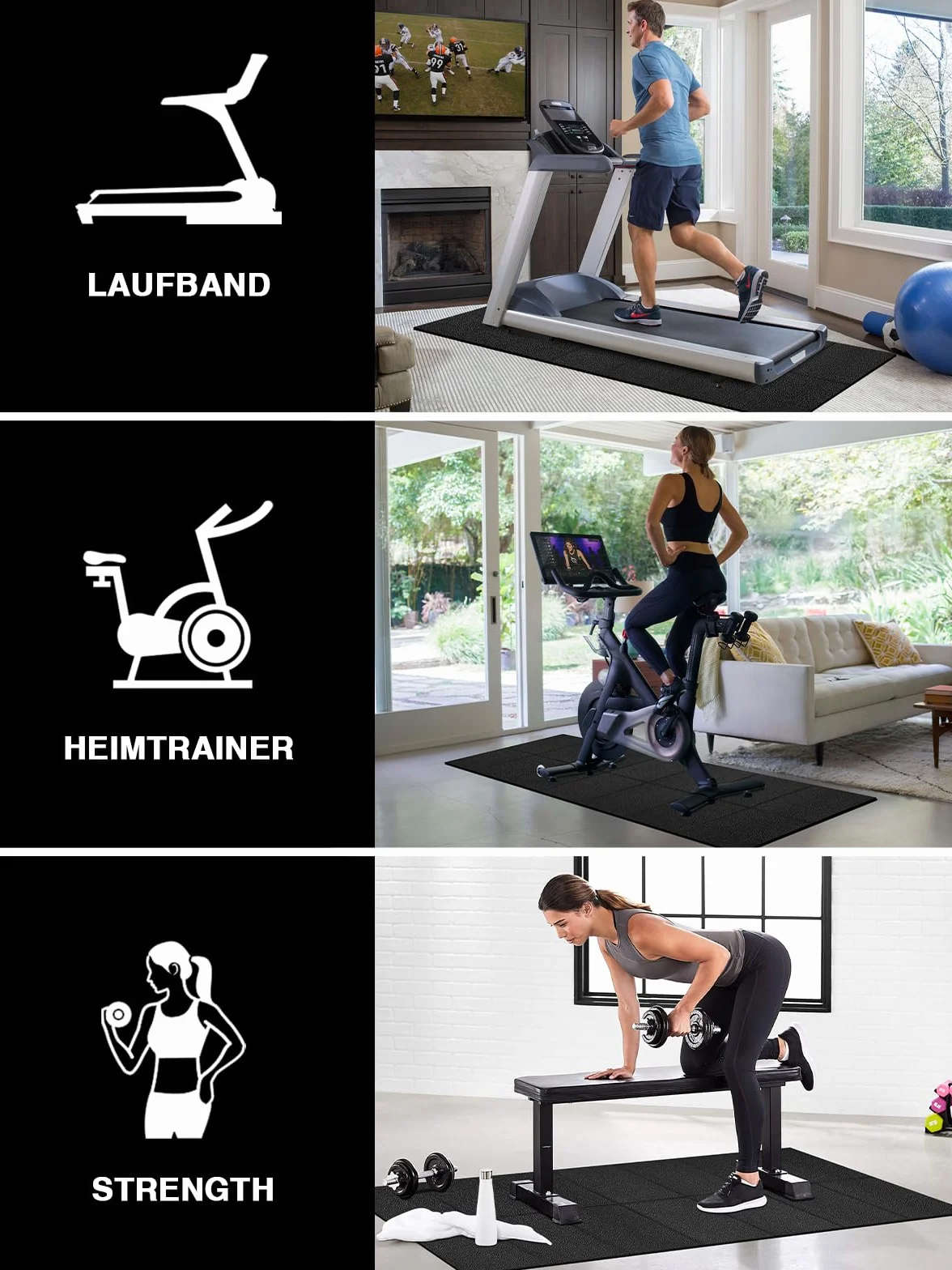 Tappetino per Tapis Roulant, 160 x 76 cm, Tappetino Palestra Spessore 6 mm, Pieghevole, per Tappeti, Pavimenti in Legno, Compatibile con Tappetino da Passeggio, Cyclette, Ellittica