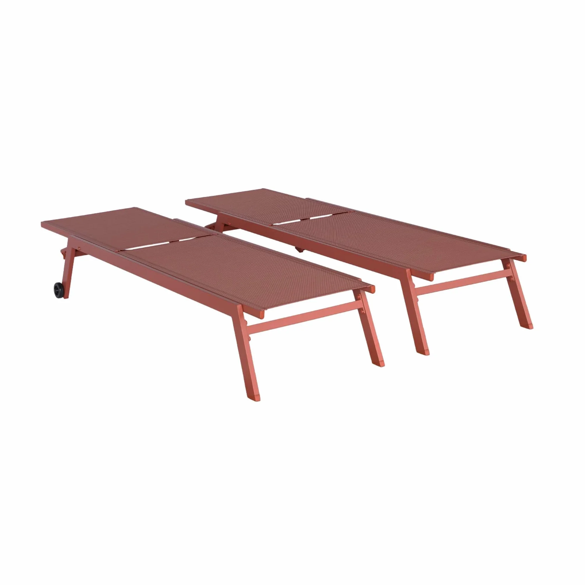 Set 2 lettini prendisole in alluminio e textilene multiposizione Terracotta - 191x55x94 cm