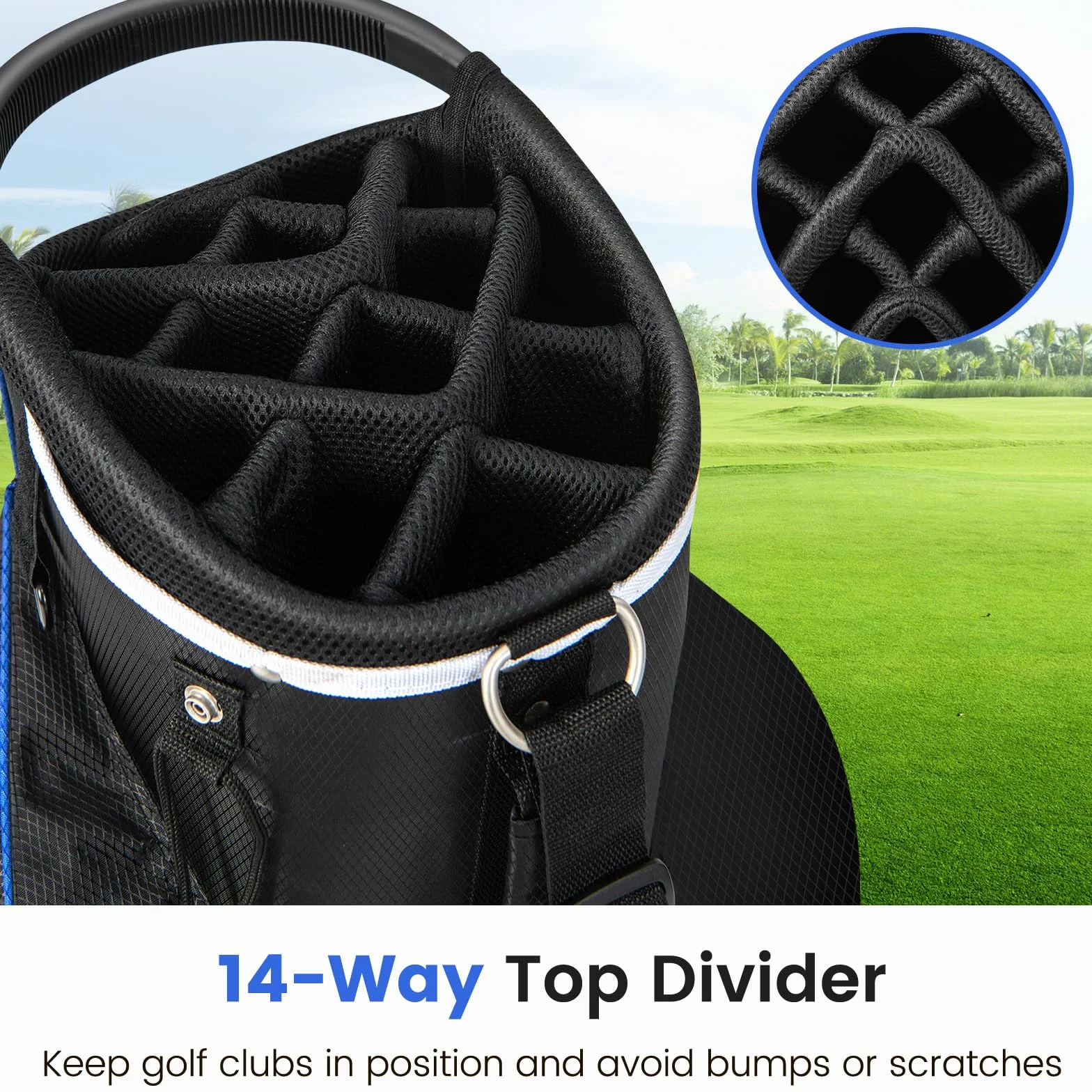 LIFEZEAL Sacca Golf, Travel Bag, Custodia a 14 Scomparti, Borsa Golf a Spalla, Leggera, Impermeabile, Portatile, con Cinghia, Portabicchierie, 9 Sacchi, Borsa Termica, Portaombrello