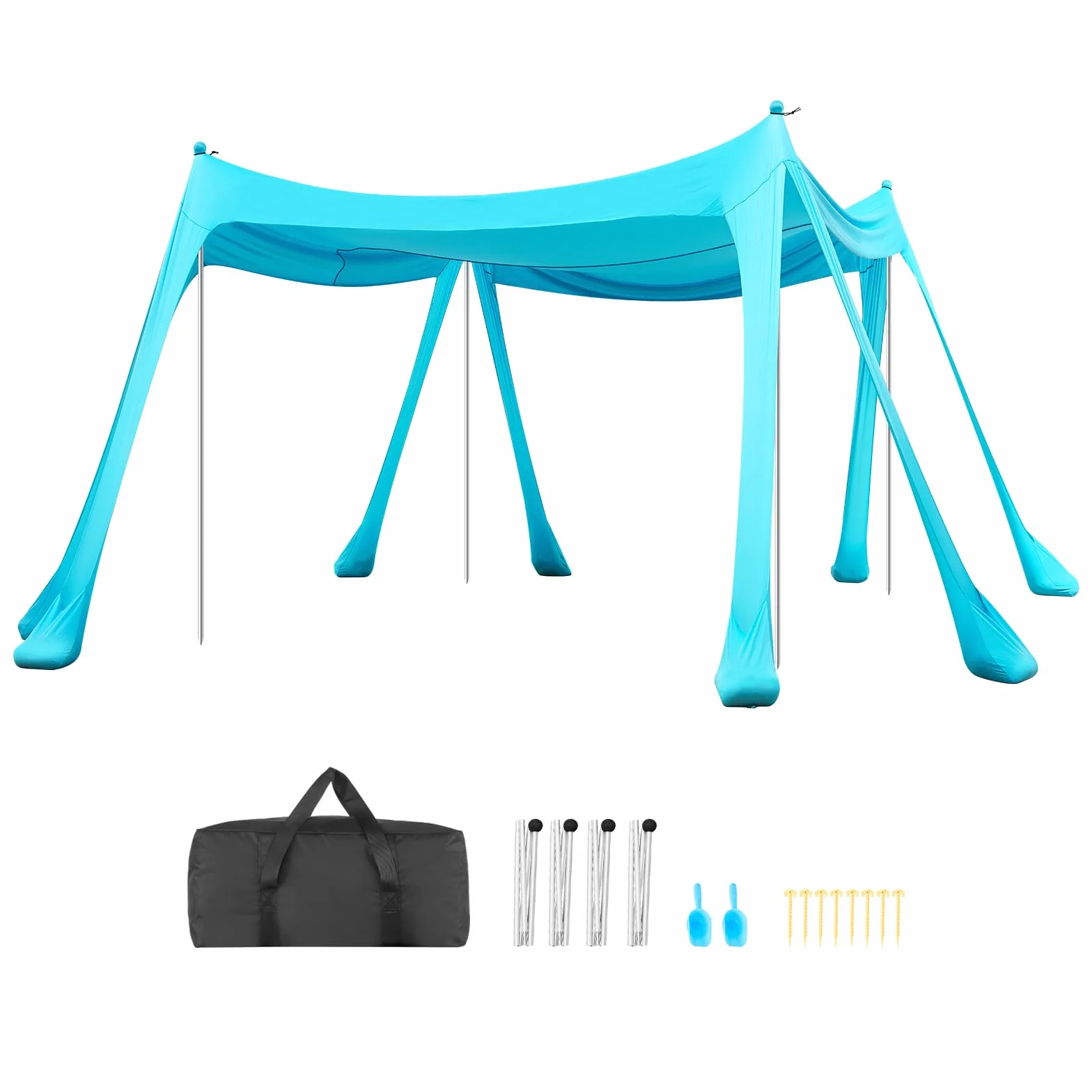 VEVOR Tenda da Sole Portatile da Spiaggia Parasole Portatile da Spiaggia Protezione Solare UPF 50+ Capienza ca. 4-7 Persone, Parasole con Pali di Supporto Sacchi di Sabbia per Viaggio Campeggio, Verde