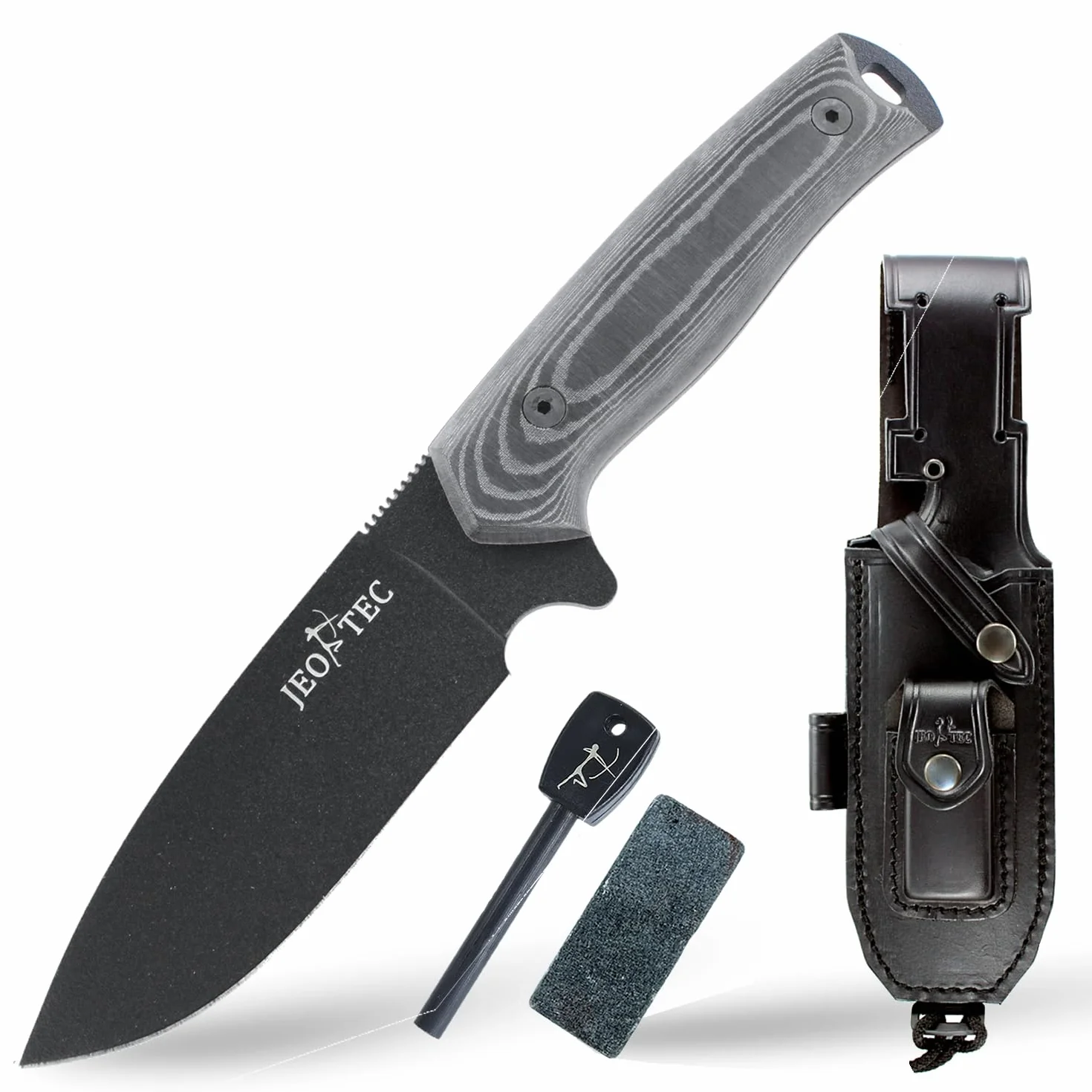 JEO-TEC Nº21 Coltello a Lama Fissa da Sopravvivenza Caccia Pesca Outdoor Campeggio, Lama in acciaio inox BOHLER N690C, Custodia pelle multi-posizionale, Fatto a mano in Spagna
