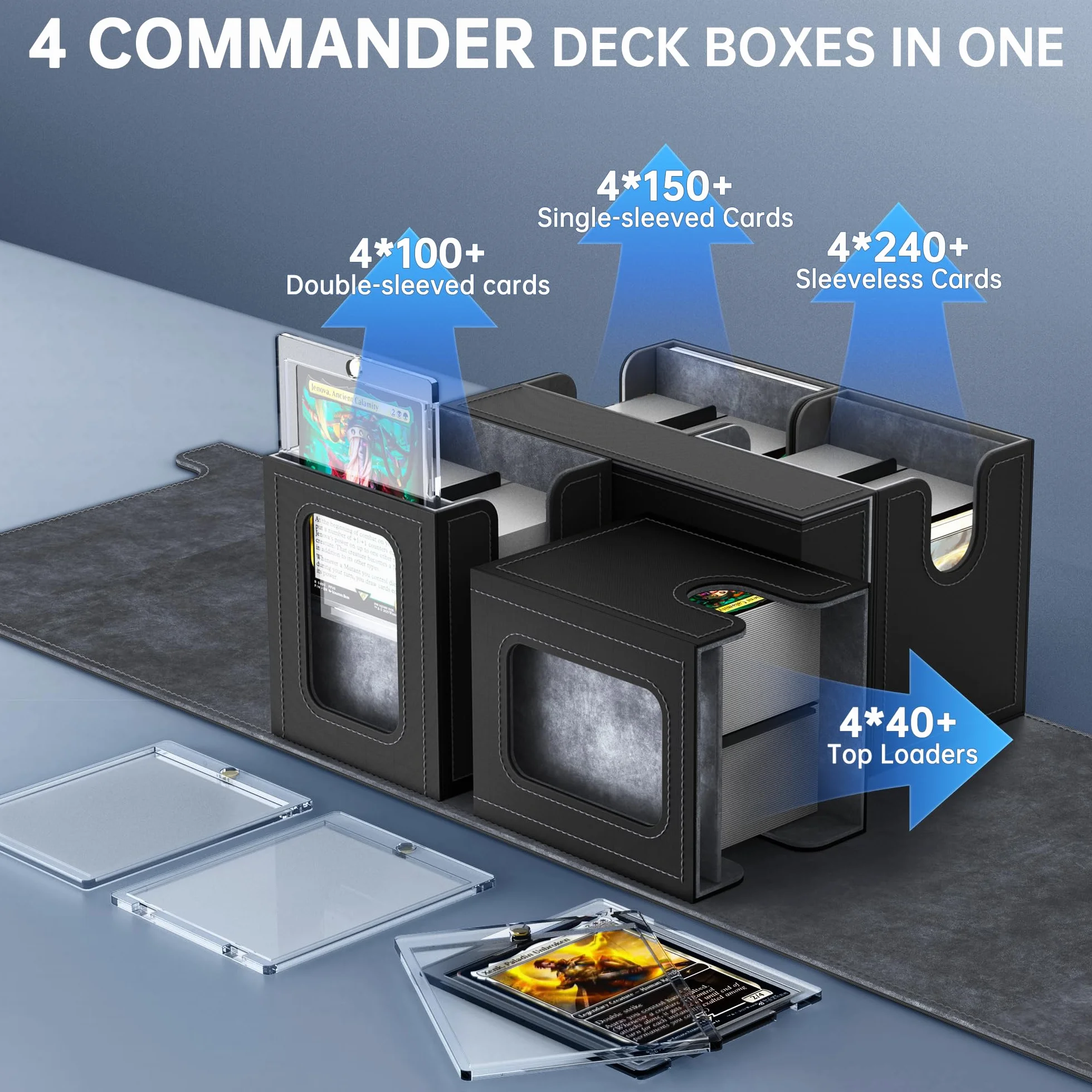 Commander Deck Box per MTG 5 in 1 1400+ organizer carte con vetrina coperchio rimovibile grigio