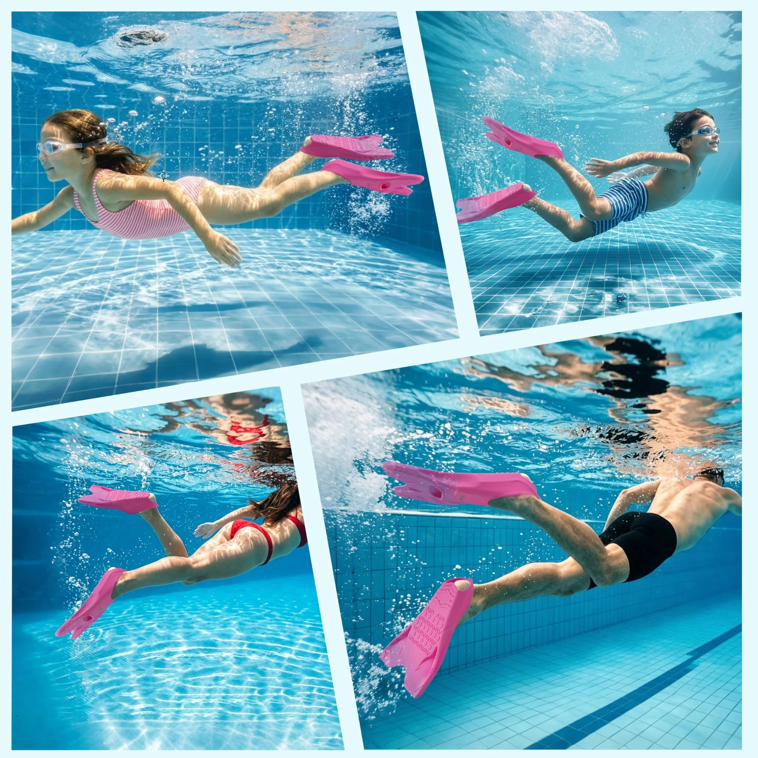 Pinne Corte da Nuoto in Silicone Puro per Snorkeling con Punta Aperta e Borsa a Rete