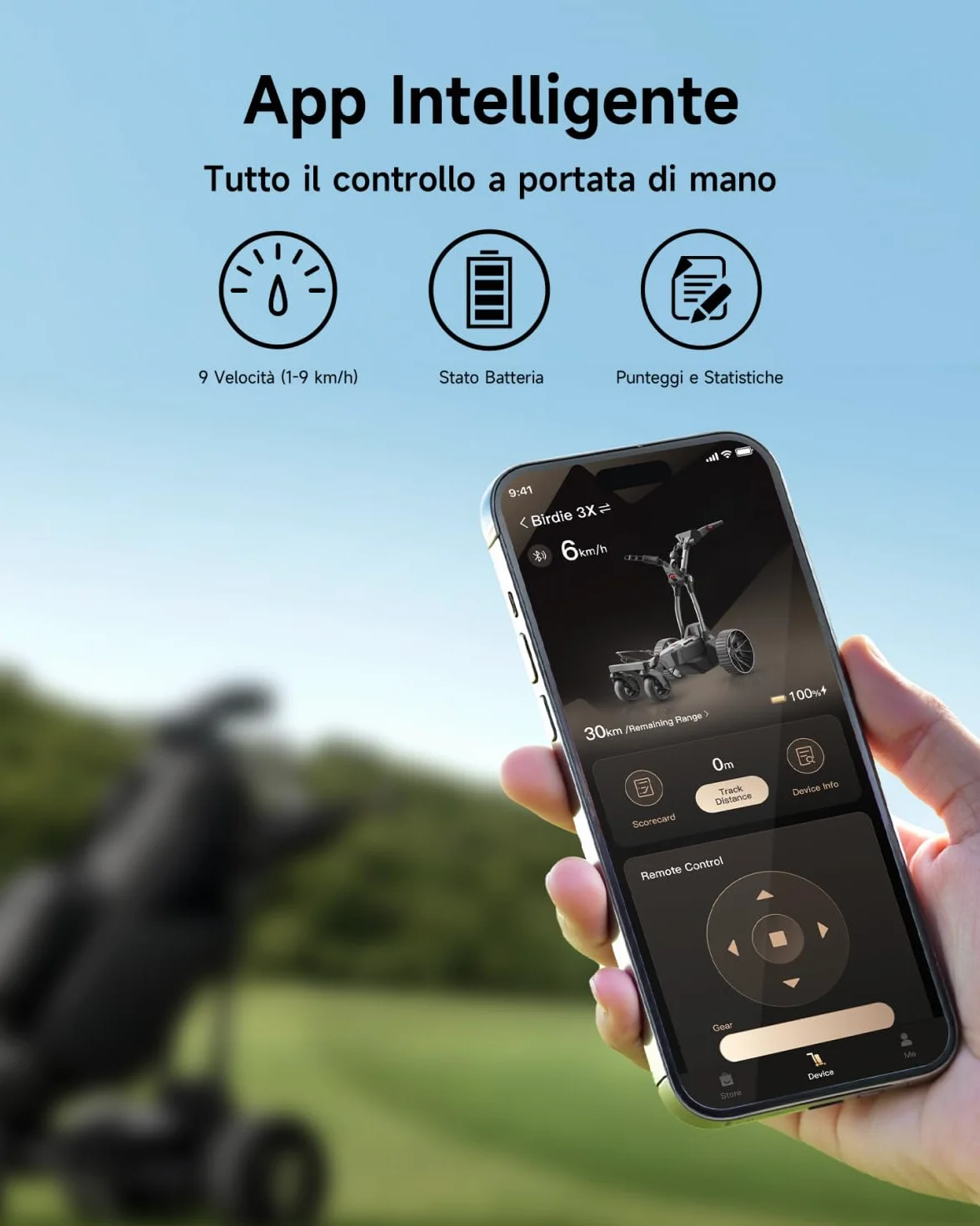 NAVEE Birdie 3 Carrello da Golf Elettrico Telecomandato Follow-Me UWB Autonomia 36 fori Doppio motore 240W*2 Pieghevole 4+1 Ruote All Terreno