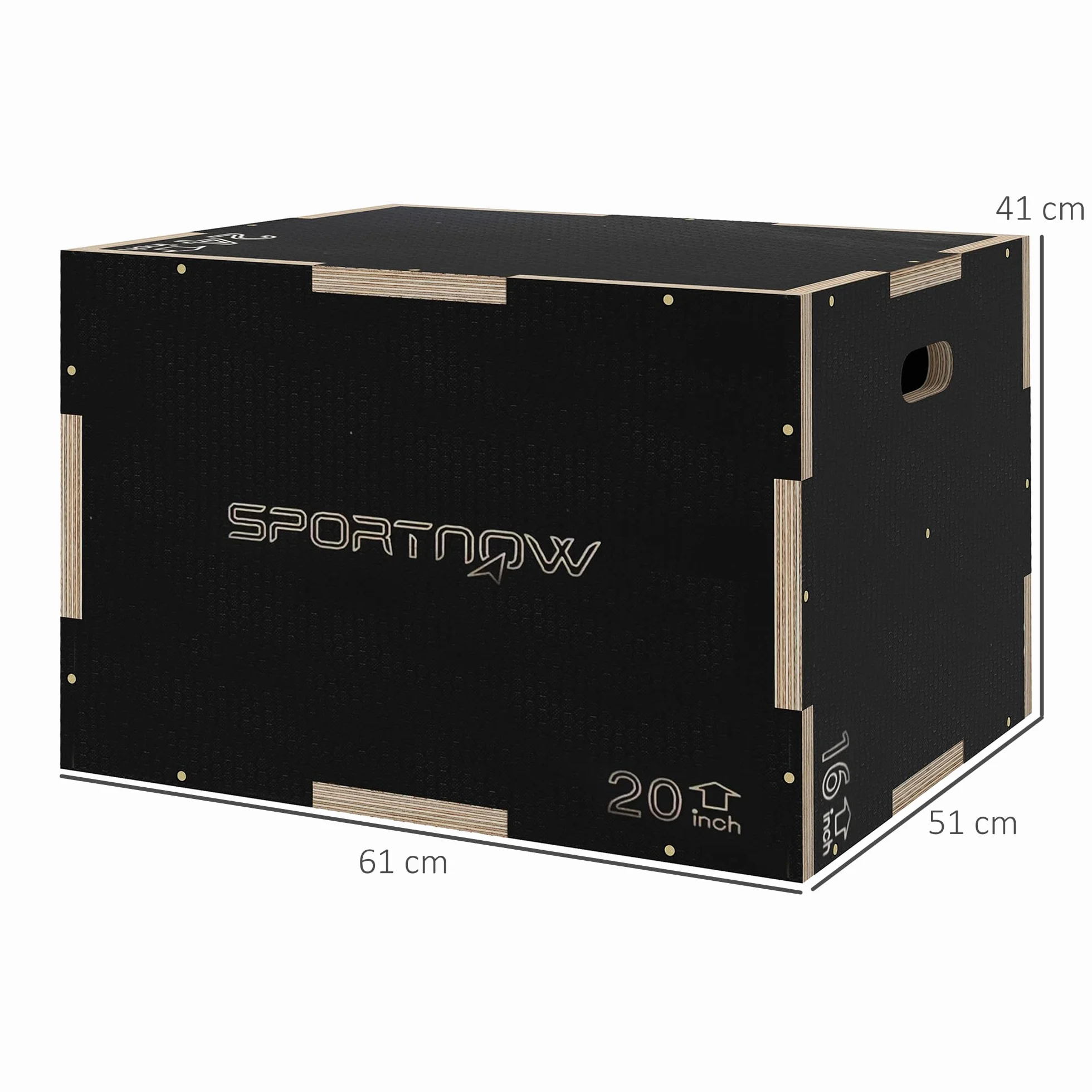 SPORTNOW Box Pliometrico 3 in 1 Plyo Box Legno Antiscivolo 3 Altezze Allenamento Casa Palestra Nero