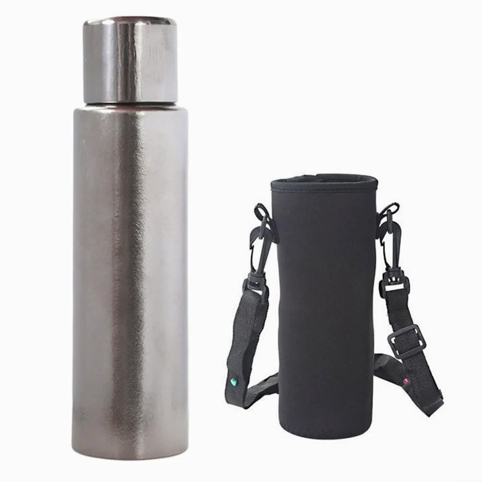 Borraccia termica in titanio a doppia parete, 800 ml, con borsa per il trasporto, perfetta per uso esterno e idratazione quotidiana (stile B)