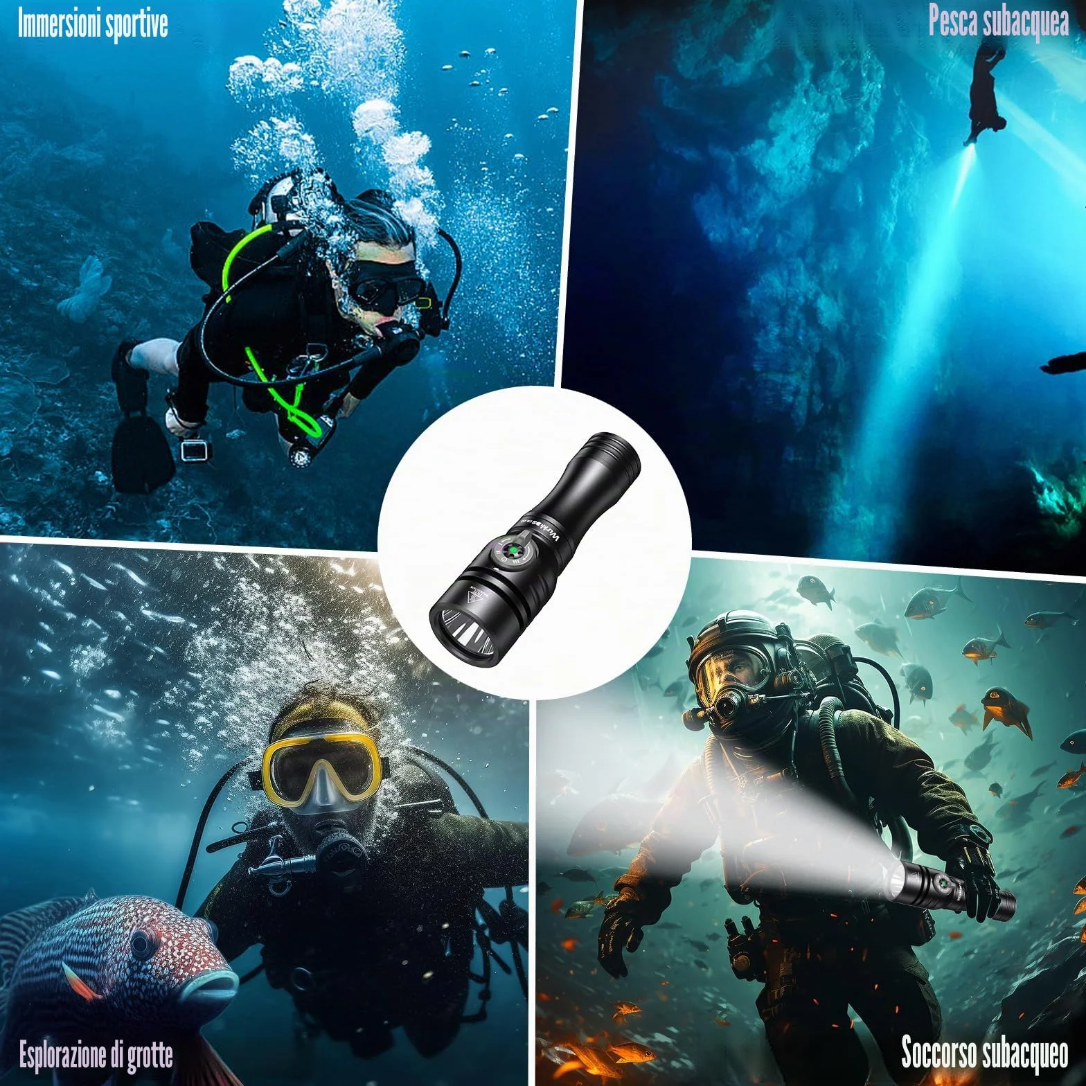 Wurkkos DL02 Torcia Subacquea Ricaricabile 3000 Lumen LED IPX8 Impermeabile - Nero