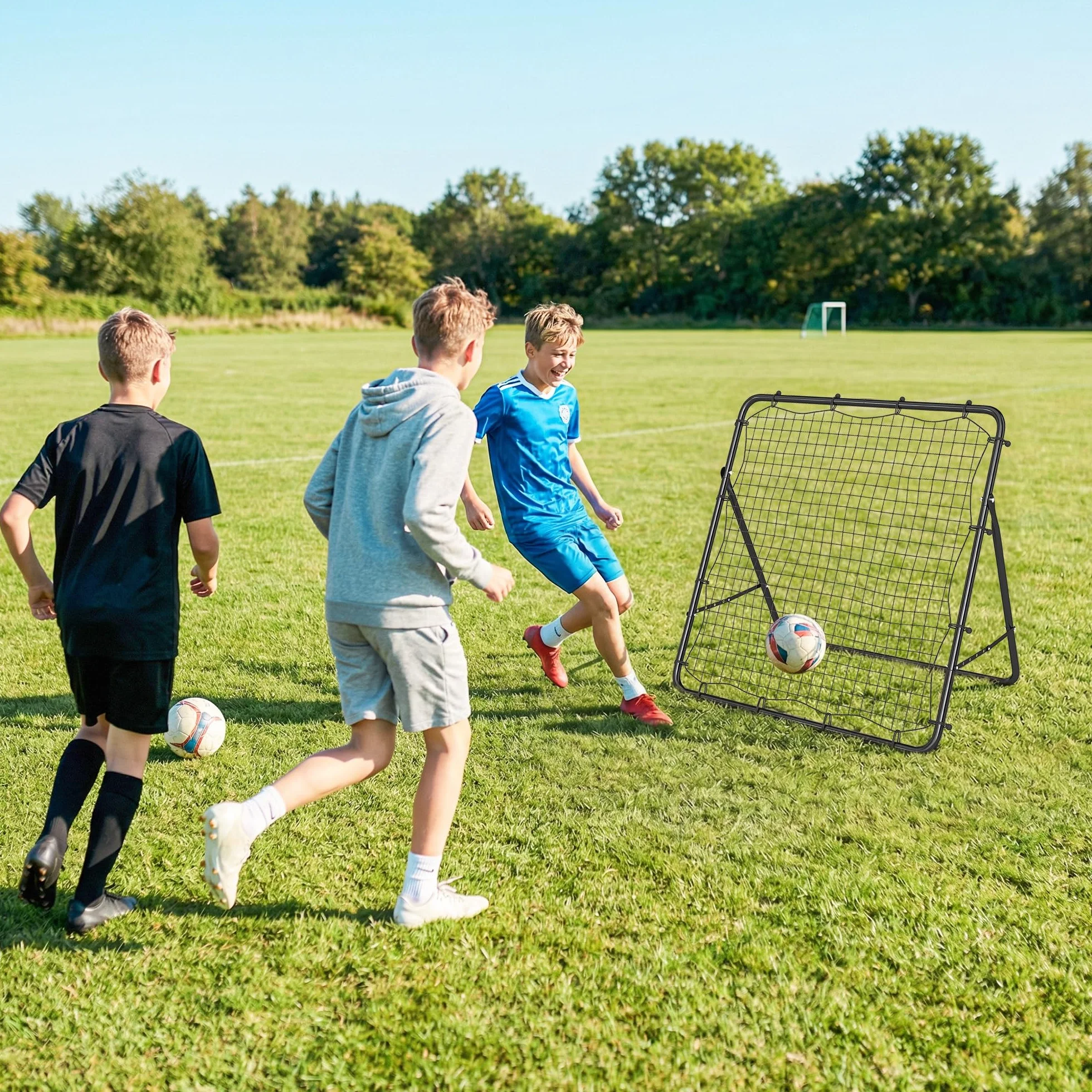 SPORTNOW Pieghevole Rete di Rimbalzo Calcio 5 Angolazione Regolabile Acciaio Allenamento Nero