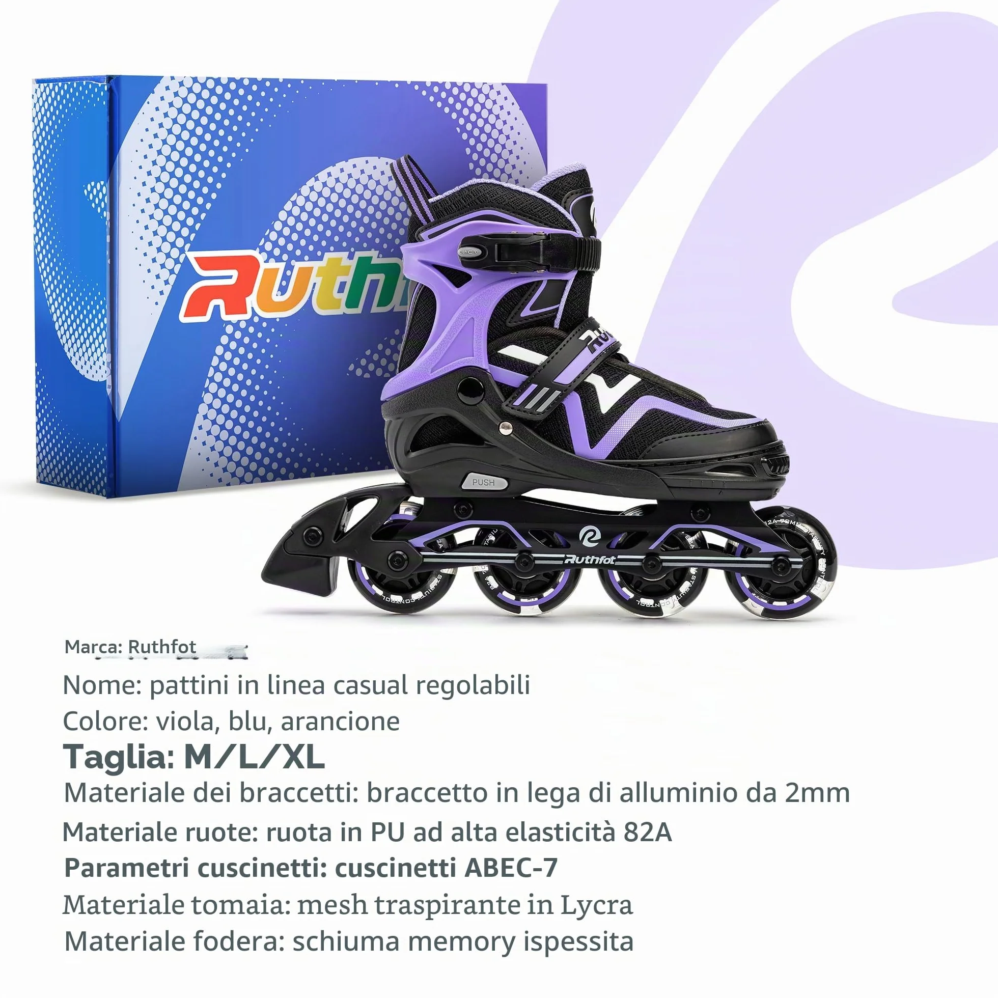 Ruthfot Pattini in linea regolabili per bambini, ragazzi e ragazze, pattini luminosi per bambini dai 6 ai 12 anni, patine luminose per uomini e donne