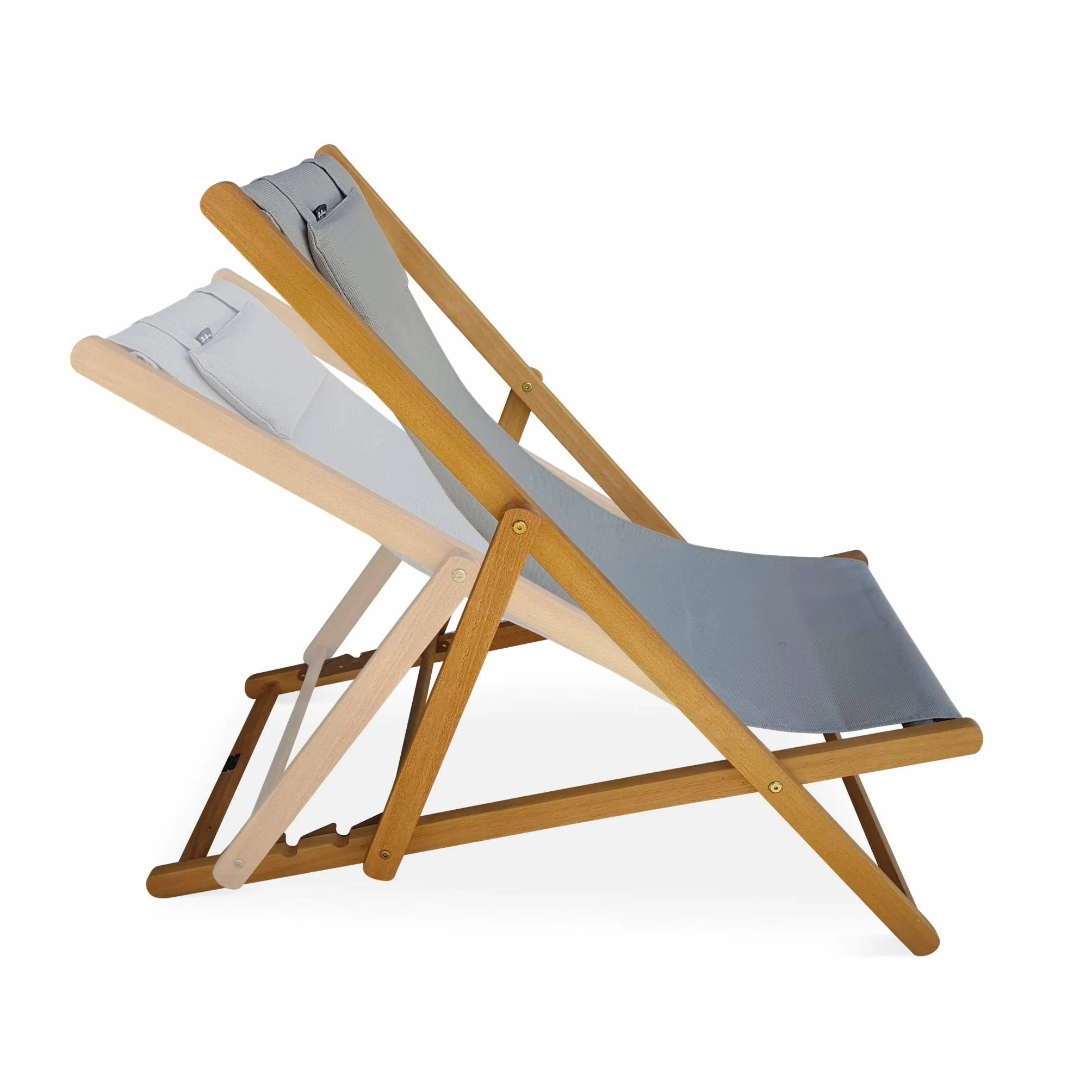 Set 2 sedie sdraio in legno con cuscino poggiatesta Grigio bruno - 102x56x86 cm