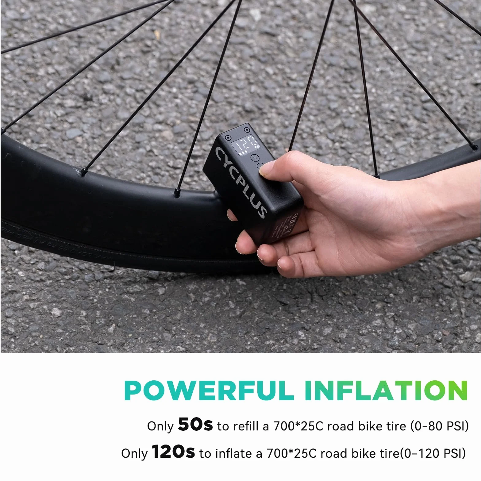 CYCPLUS Mini Bomba de bicicleta AS2 Pro, MAX 120 PSI, recargable, inalámbrica, parada automática, válvula Presta y Schrader